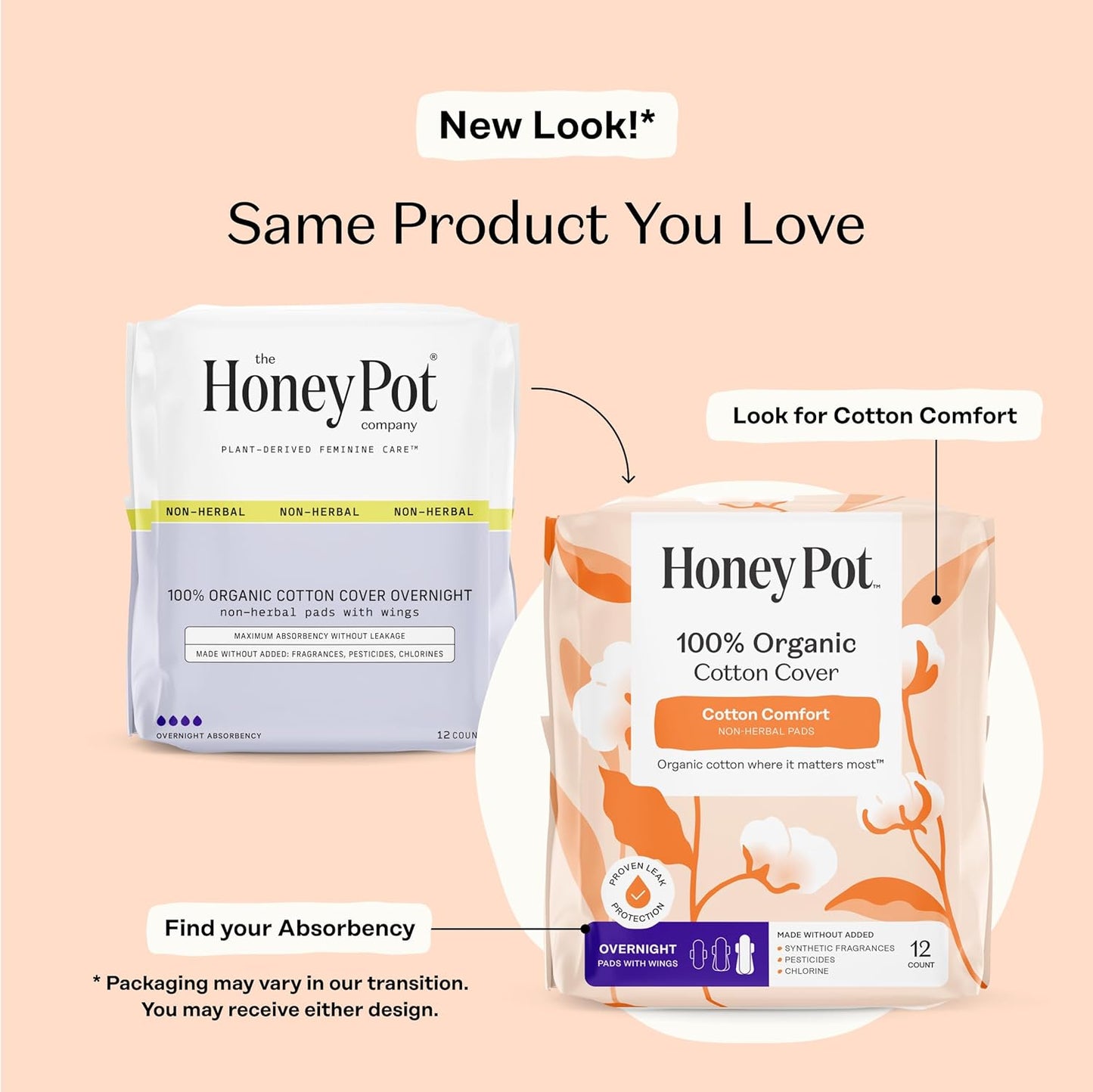 The Honey Pot Company - Sanitary Pads for Women - Non-Herbal Overnight w/Wings - Organic Cotton Cover, & Ultra-Absorbent Pulp Core - Feminine Care - 12 ct