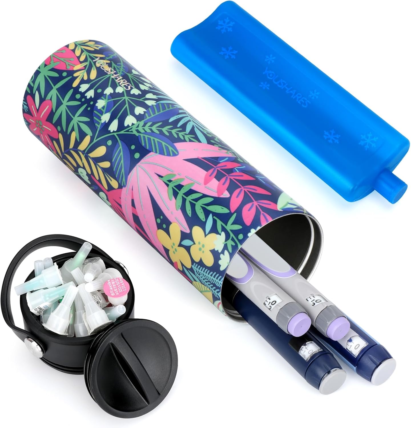 YOUSHARES Insulin Cooler Travel Case - 48H Non-Electric Cooling Bottle with TSA Approved Ice Pack, Diabetic Medication Pen Vials Refrigerator, Medical Carry Case Portable for 1–5 EpiPens