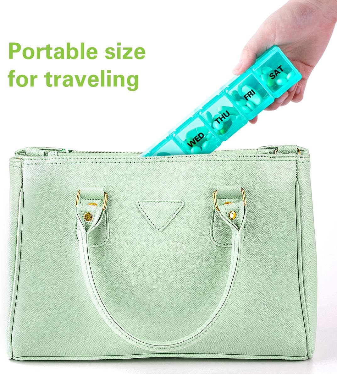 BUG HULL Weekly Pill Organizer Large 2 Packs, Extra Large Travel Pill Organizers, Pill Box 7 Day, Travel Pill Case, Medicine Pill Organizer for Vitamins, Supplements and Medications (Blue+Green)