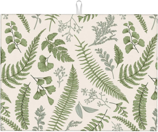 Vintage Botanical Leaves Dish Drying Mat For Kitchen Counter Absorbent Large Kitchen Fast Dry Pad Reusable Washable Protector Rack Large Mat 18 X 24