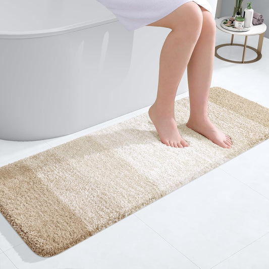 OLANLY Bathroom Runner Rugs 47x17, Extra Soft Absorbent Microfiber Bath Rugs, Rubber Backing, Quick Dry, Washable Bath Mats for Bathroom Floor, Tub and Shower, Home Decor Accessories, Light Beige