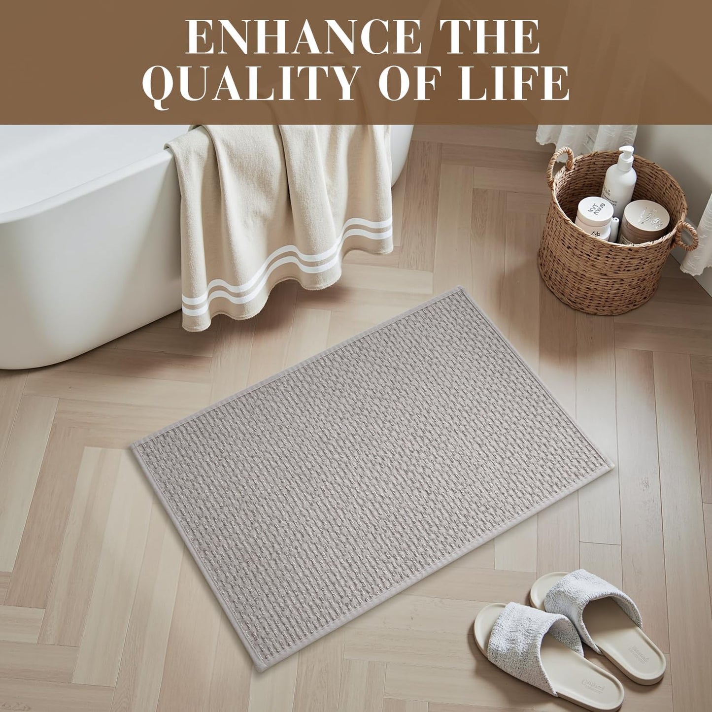 RESARE Non Slip Bath Mat - Machine Washable Bathroom Rugs, Super Absorbent Bath Mat Quick Dry Bathroom Mat, Bath Rugs Ultra Soft Rugs for Bathroom Floor, 20"x32" Light Grey