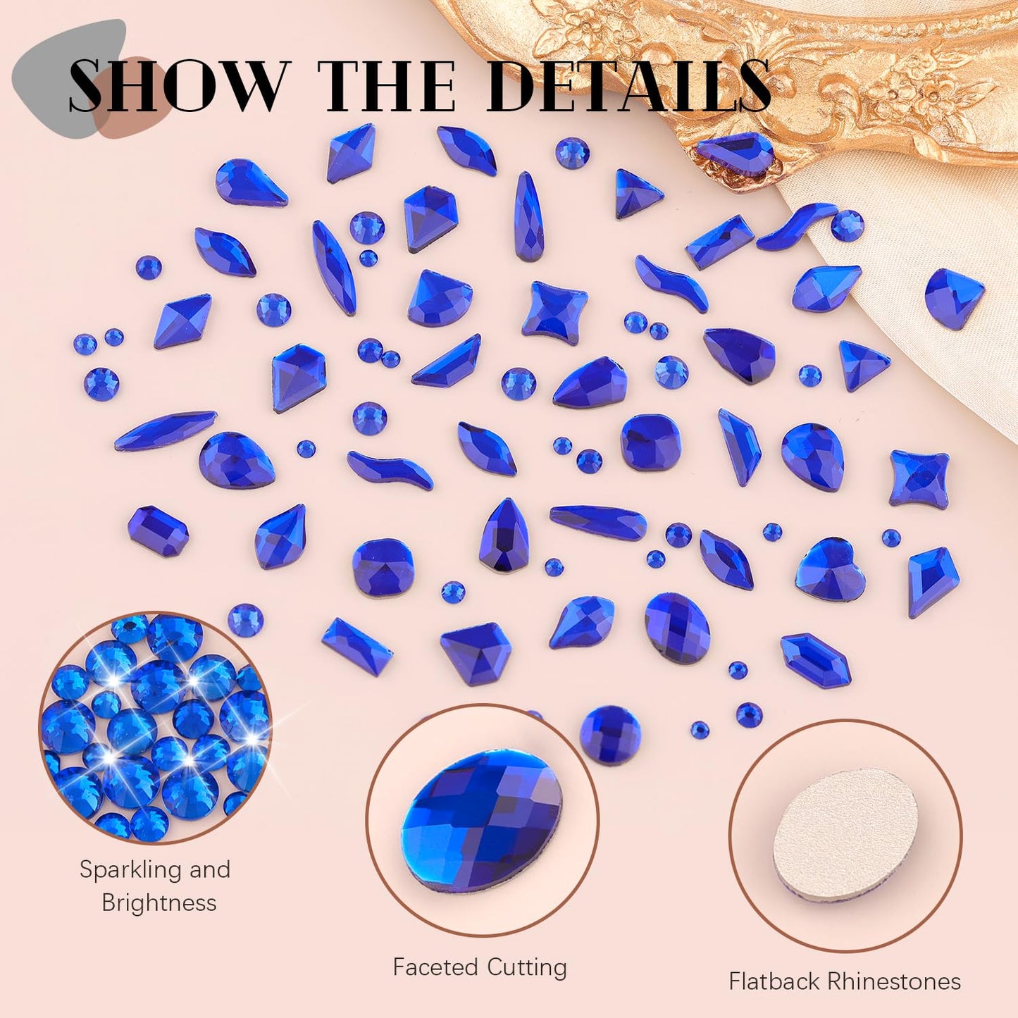 1680Pcs Royal Blue Glass Nail Rhinestones 180Pcs Multi Shapes Flatback Nail Gems + 1500Pcs 1.5-4mm Round Crystal, Manicure Nail Charms Diamond Gemstones for Acrylic Nails Decoration
