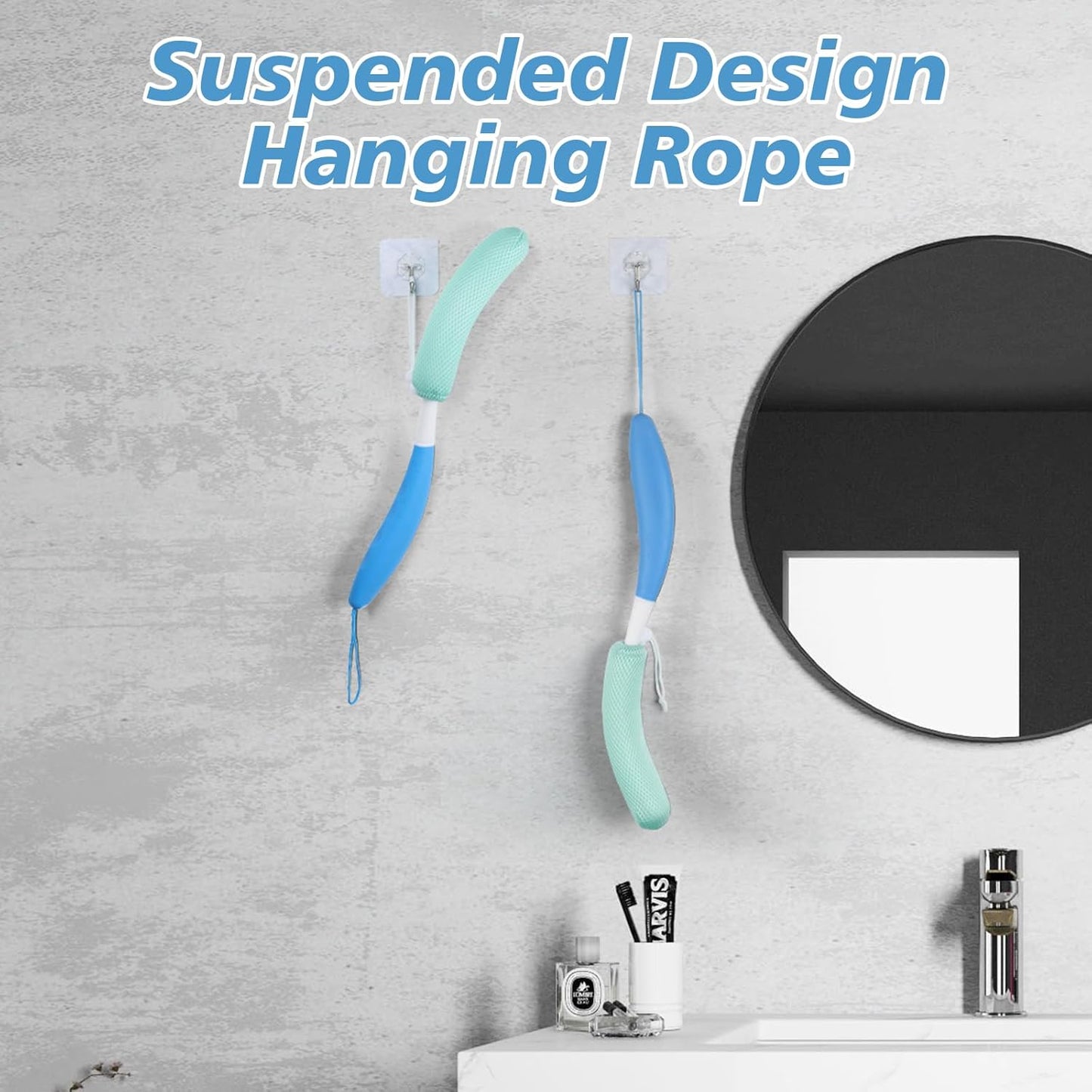 Back Scrubber for Shower，Mesh Sponge Body Shower Brush with Long Handle for Use in Shower Back Scrubber,Back Scrub for Exfoliating Body Scrubber or Shower Brush (Green and Green)