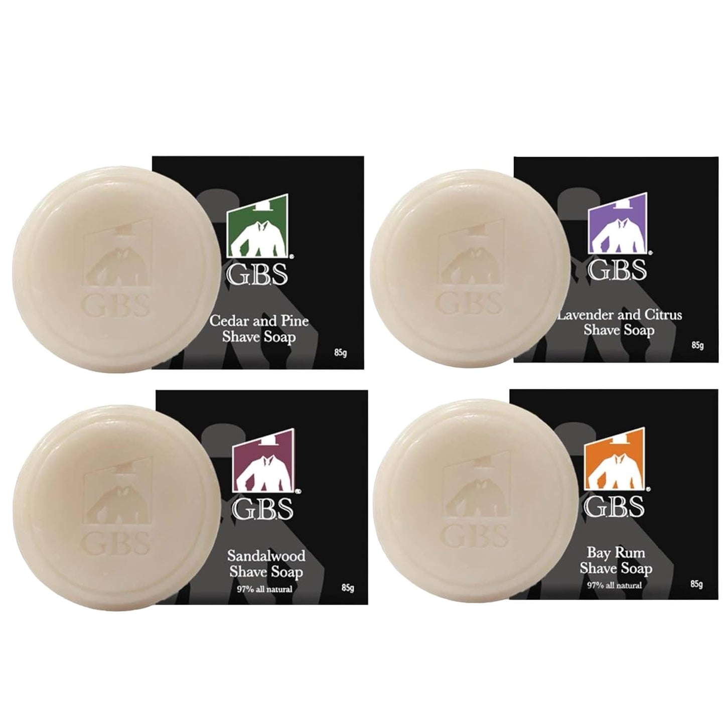 G.B.S Men’s Shaving Soap Pack 97% All Natural Enriched With Shea Butter & Glycerin, Creates Rich Lather Form, 3 Oz Each Nourishes Skin Smooth Clean Shave Pack of 4 Different Scents