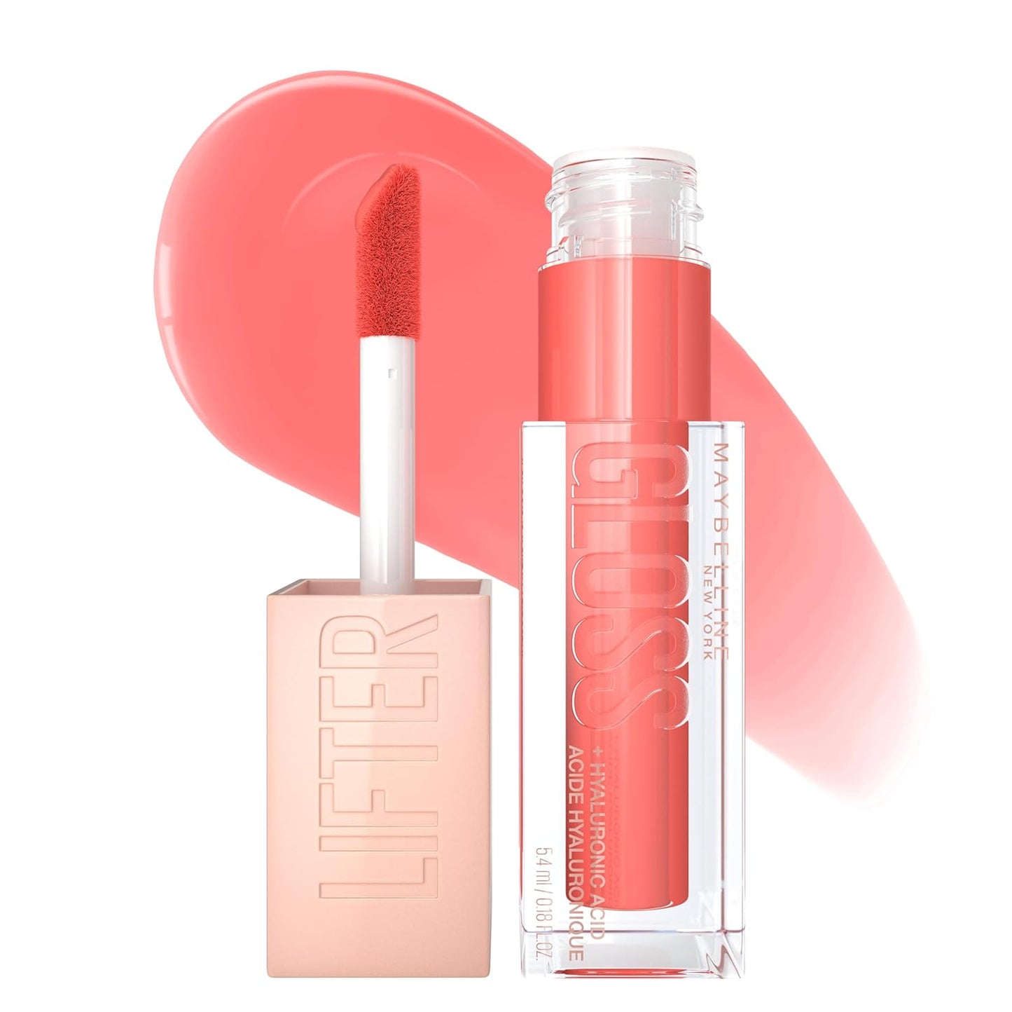 MAYBELLINE New York Lifter Gloss Hydrating Lip Gloss with Hyaluronic Acid, Peach Ring, Sheer Peach, 1 Count