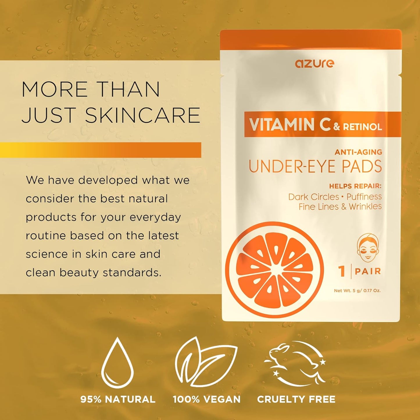 AZURE Vitamin C Brightening Under Eye Pads - Anti Aging, Lifting & Moisturizing Eye Mask Patches - Reduces Fine Lines, Wrinkles, Dark Circles & Puffiness - Skin Care Made in Korea - 5 Pairs