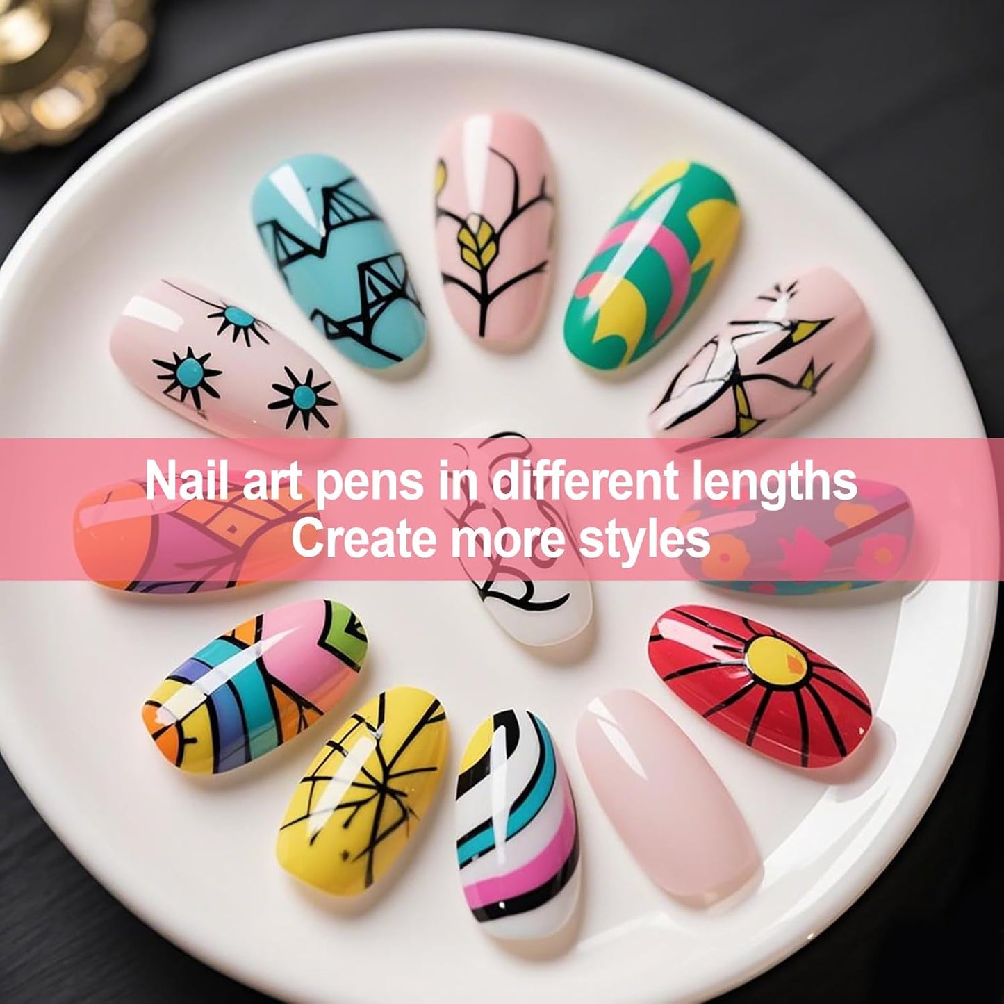 Artdone Wood Grain Nail Art Pens, Liner Brushes Set, 5PCS Brown Color Nail Tools For Long Lines, Thin Details, Fine Drawing, Liner Brush UV Gel Polish Painting Nail Design Sizes 5/12/13/20/25mm