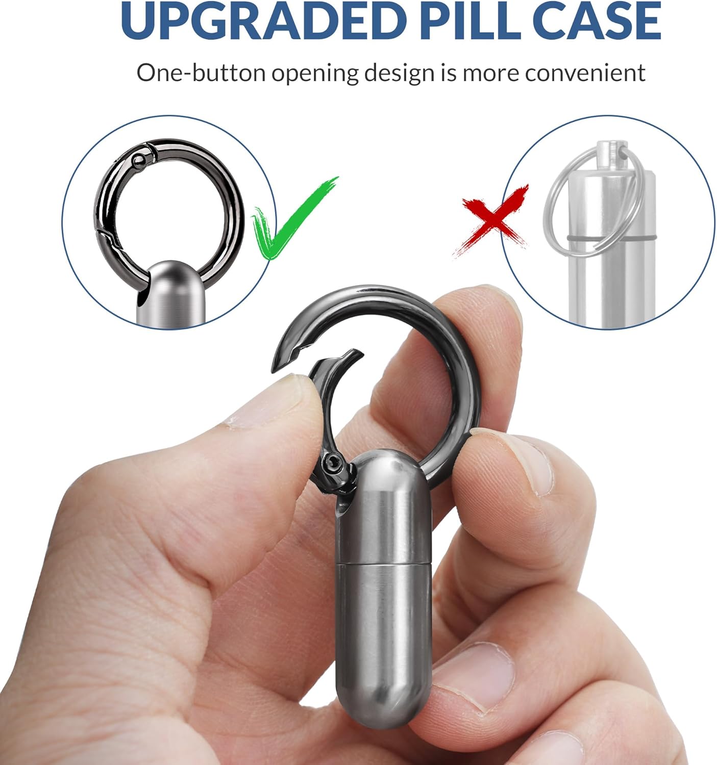 TISKY Small Keychain Pill Holder Titanium,Waterproof Tiny Pill Container with Keyring,Mini Portable Pill Case for Travel,Pill Organizer for Purse Pocket(Silver)