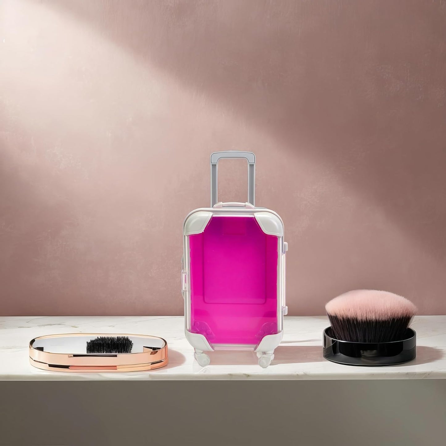 False Eyelash Storage Box, Portable Travel Organizer Mini Luggage False Eyelash Tray Makeup Tool (ROSE RED)