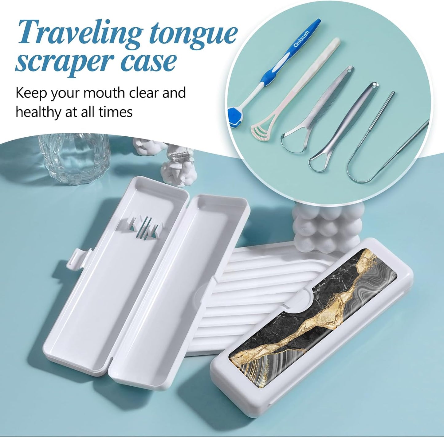 Toothbrush Travel Case - Colorful Pattern, Holder and Covers for Toothbrushes, Includes Tongue Scraper Case