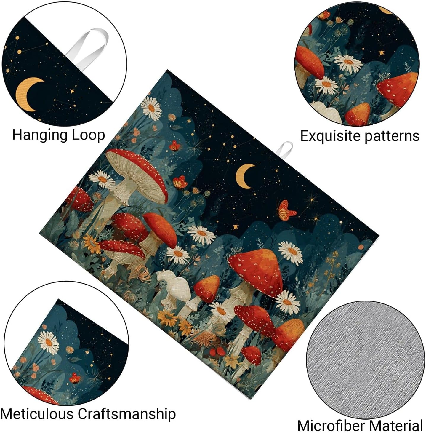 Dish Drying Mat For Kitchen Counter, Black Mushroom Microfiber Absorbent Dish Drainer Rack Pad Reusable Large 18x24in Drying Mat