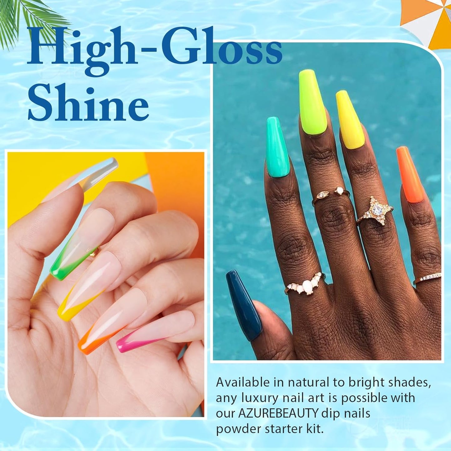 AZUREBEAUTY 31 Pcs Dip Powder Nail Kit Starter, 20 Colors Neon Glitter Purple Blue Yellow Dipping Powder Liquid Set with Top/Base Coat Activator for French Nail Art Manicure DIY Salon Gifts for Women