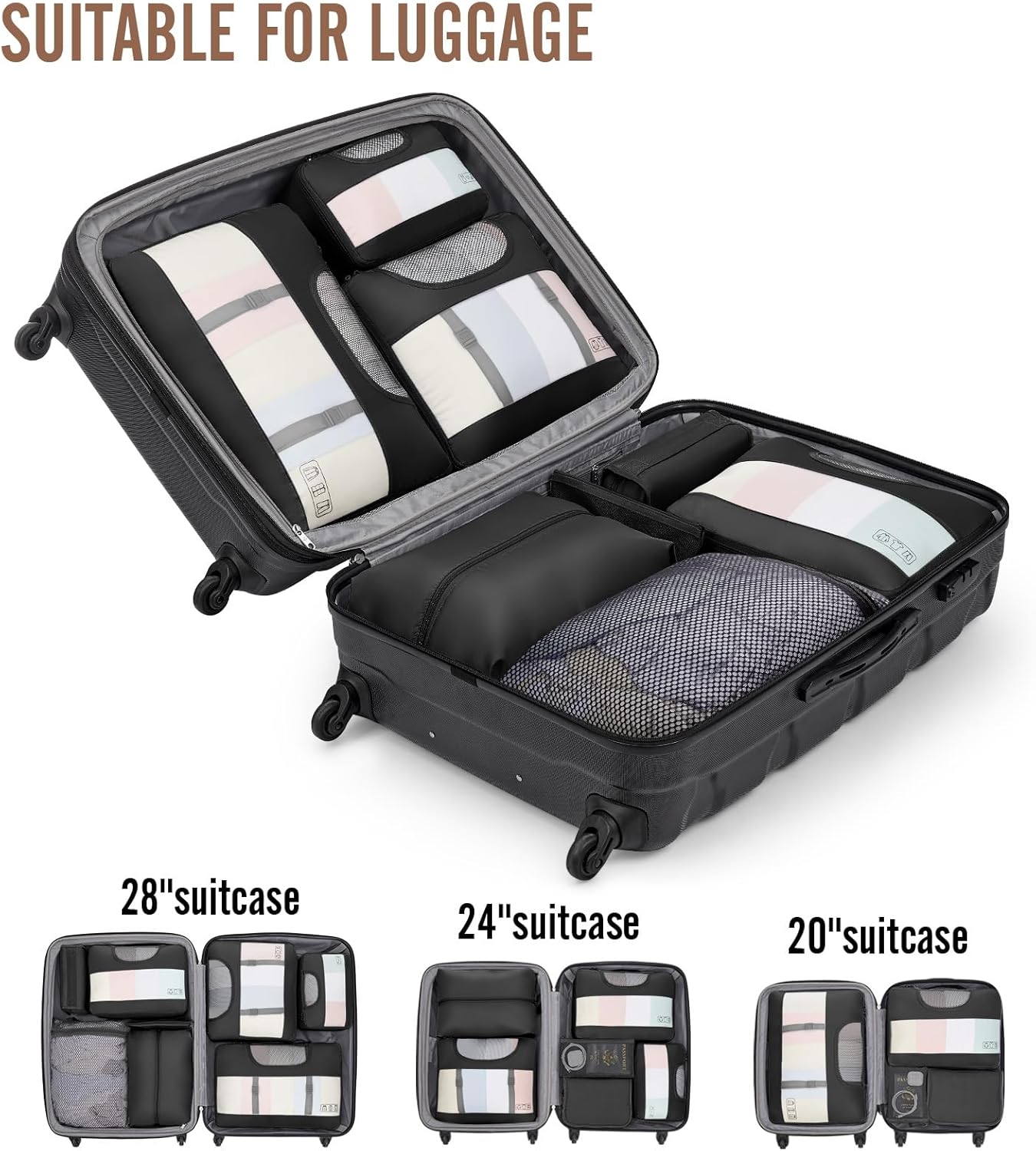 Veken 10 Set Packing Cubes for Travel Essential, Suitcase Organizer Bags in 4 Sizes, Carry-On Luggage Accessories with Large Laundry & Hanging Toiletry Bag, Must-Have for Airplane, Road Trip & Camping