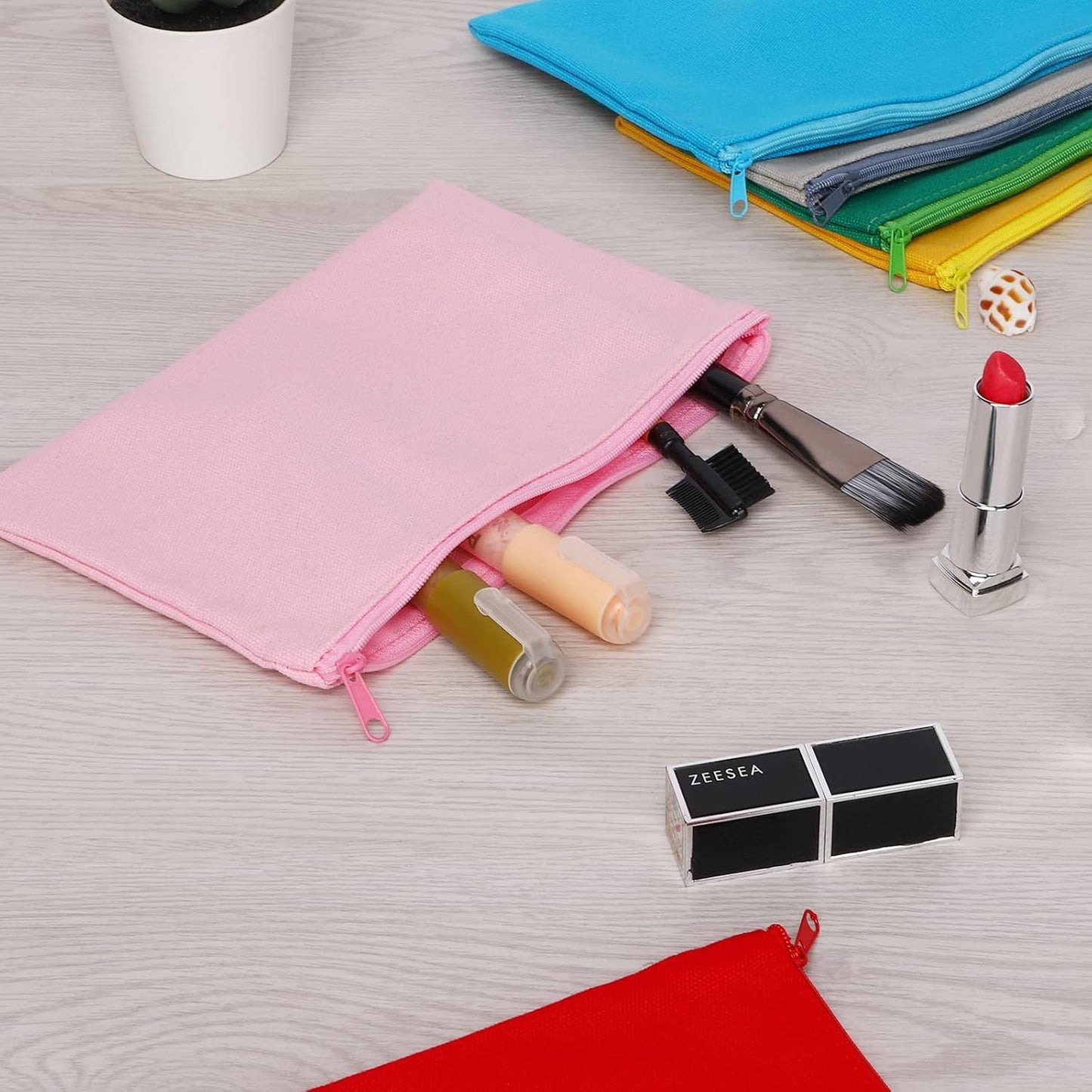 12 Pieces Cotton Canvas Makeup Bag, Multipurpose Cosmetic Bag with Zipper Travel Toiletry Pouch, Blank DIY Craft Bag (Multicolored A, S)