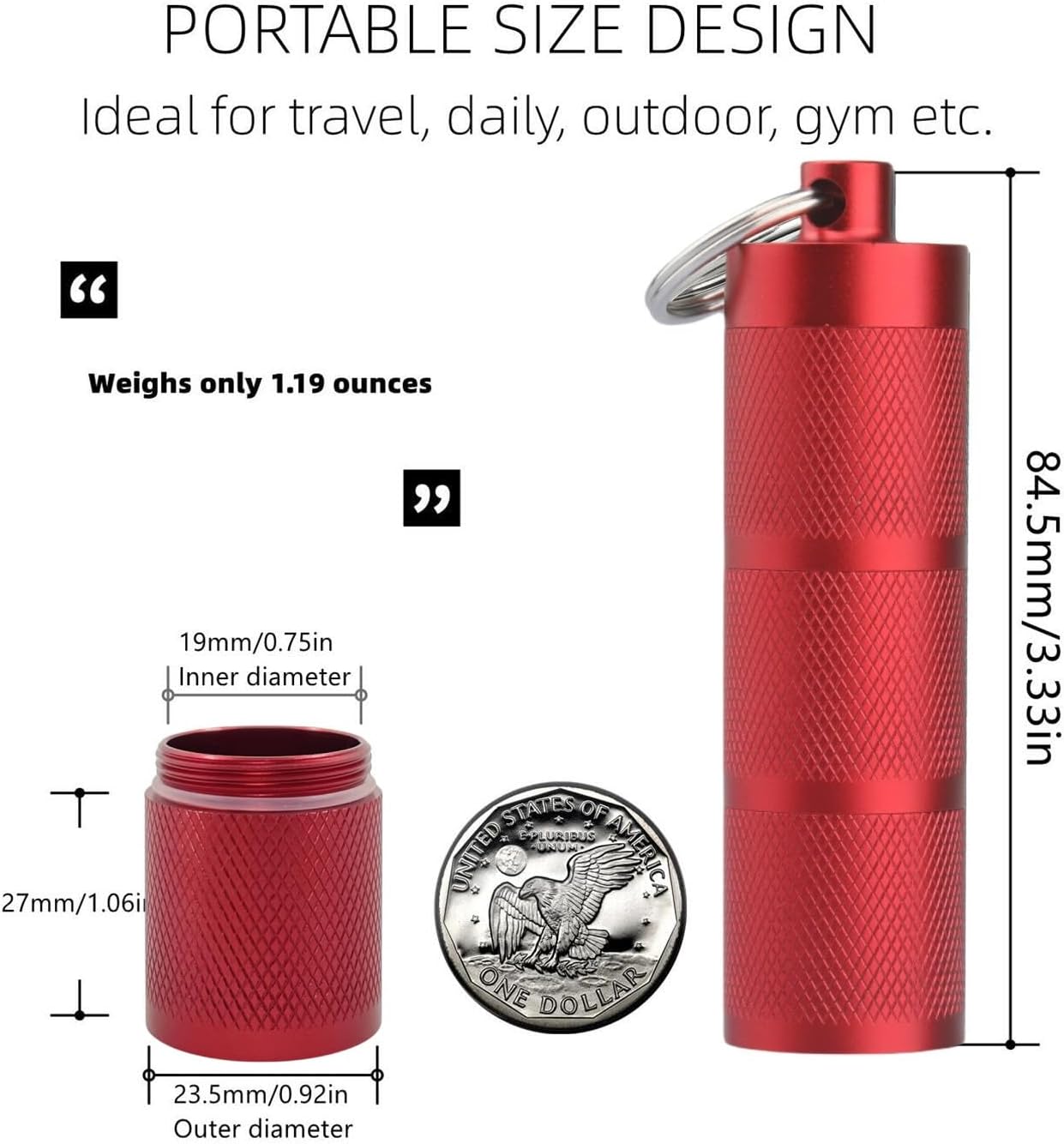 Waterproof Keychain Pill Holder - Compact, Portable, and Secure Pill Box with 3 Compartments - Pocket-Sized Pill Case and Container for Daily Medication on The Go (Wine Red)