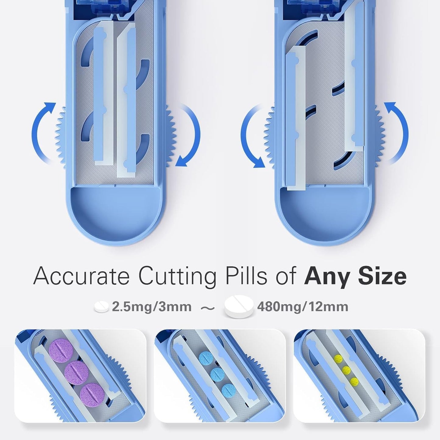 ONE PIX Pill Cutter Splitter for Small and Tiny Pills, Pill Cutter for Cutting Multiple Pills at a Time in Half with Hidden Sharp Stainless Steel Blade, Purple