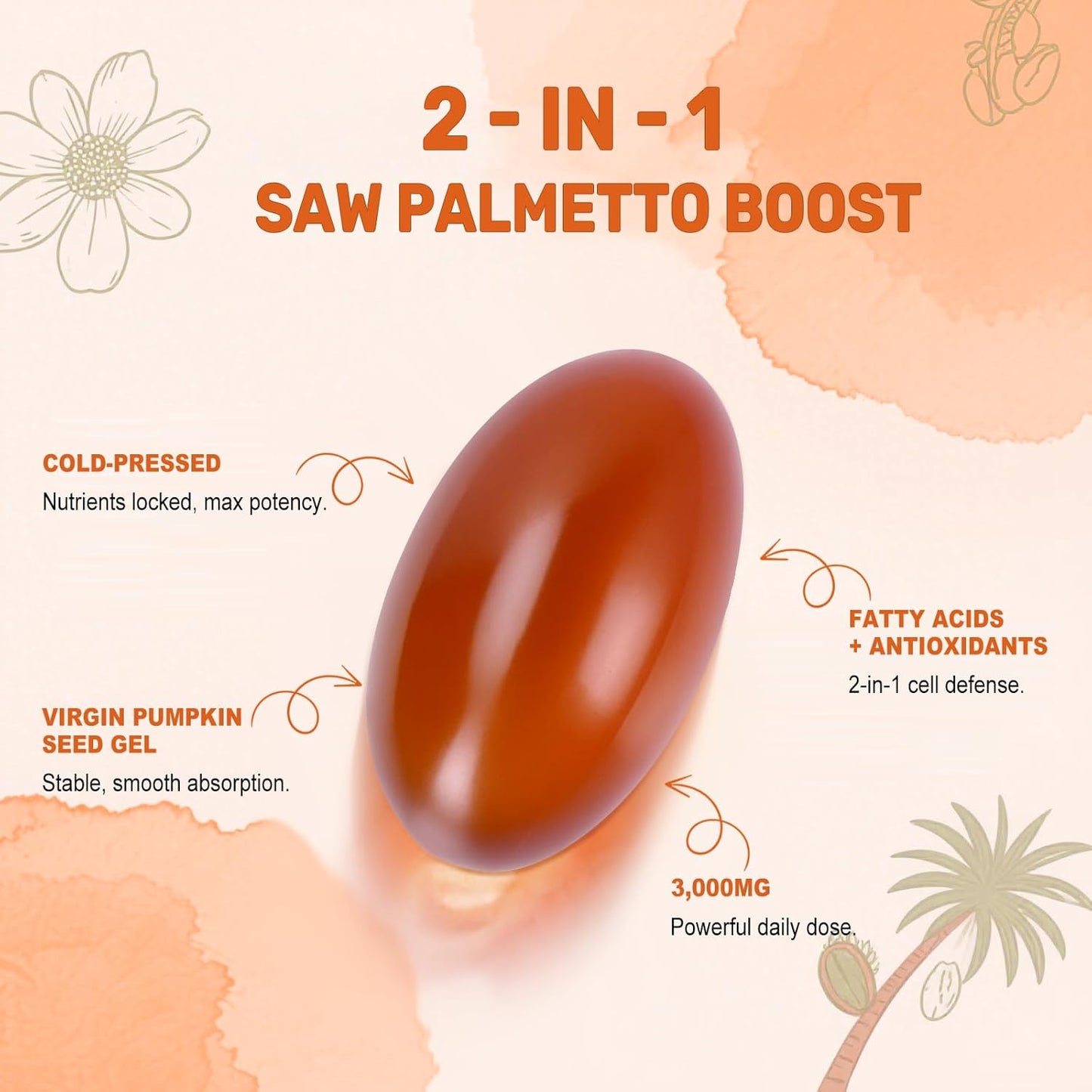 Pumpkin Seed Oil with Saw Palmetto Softgels, 3000mg Per Serving, 600 Softgels | Cold-Pressed with Essential Fatty Acids & Phytosterols | Supports Hair, Urinary, Bladder & Prostate Health | Non-GMO