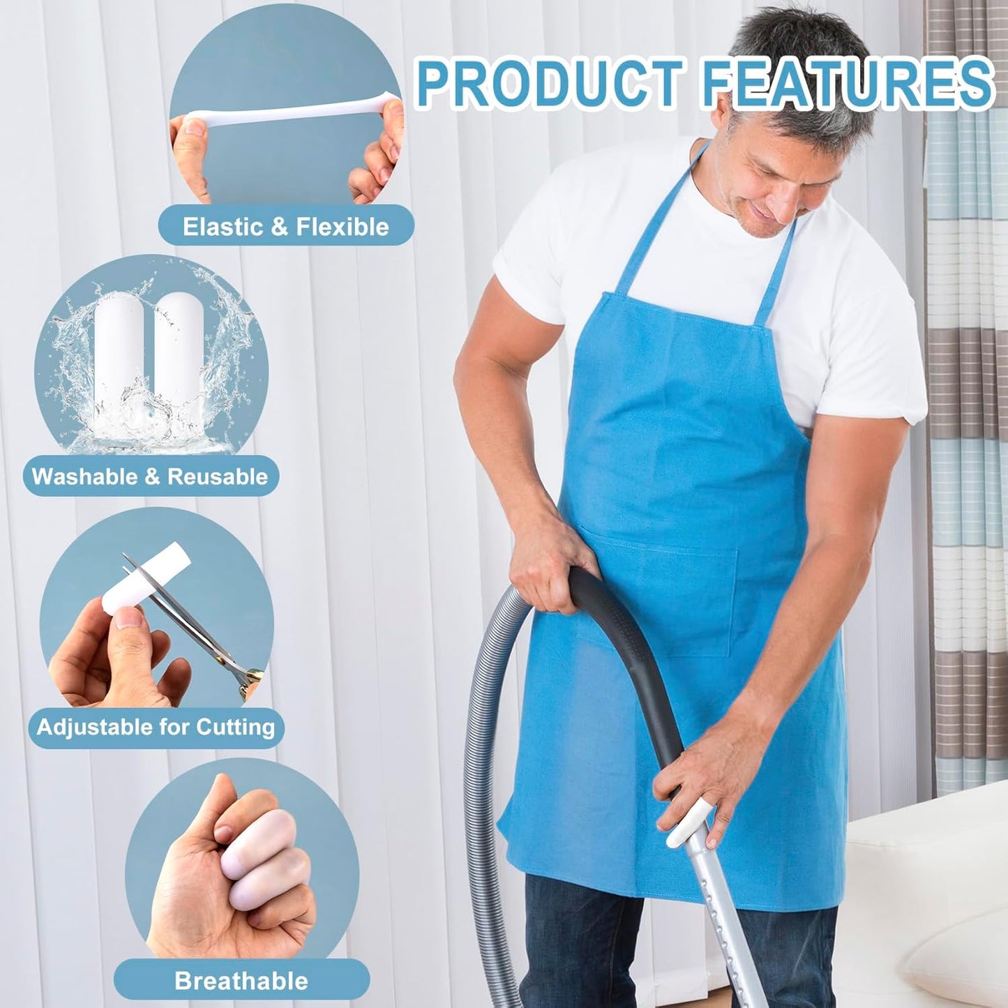 ANCIRS 10pcs Gel Finger Support Protector Caps Gloves, Gel Finger Cots/Covers, Silicone Fingertips for Hands Cracking, Eczema Skin, Trigger Finger Arthritis Pain Relief (Large, White)