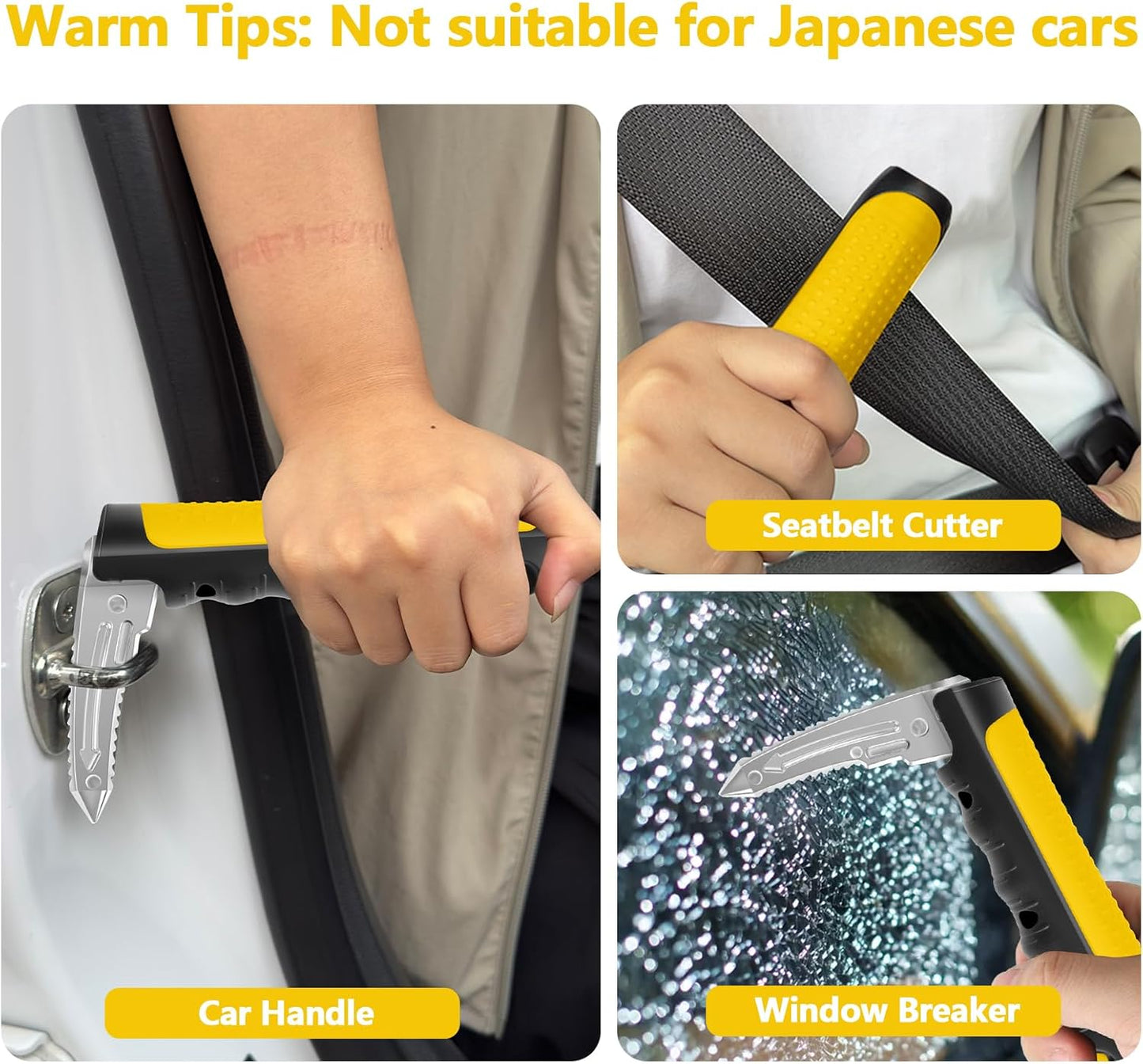 Car Door Handle for Elderly - 2025 New 3-in-1 Car Handle Assist, 2 Pack Auto Cane Portable Vehicle Support Handle Door Assist Bar, Max Load 500 Lbs, Anti-Slip Design (Yellow-1-Pack Car Handle)