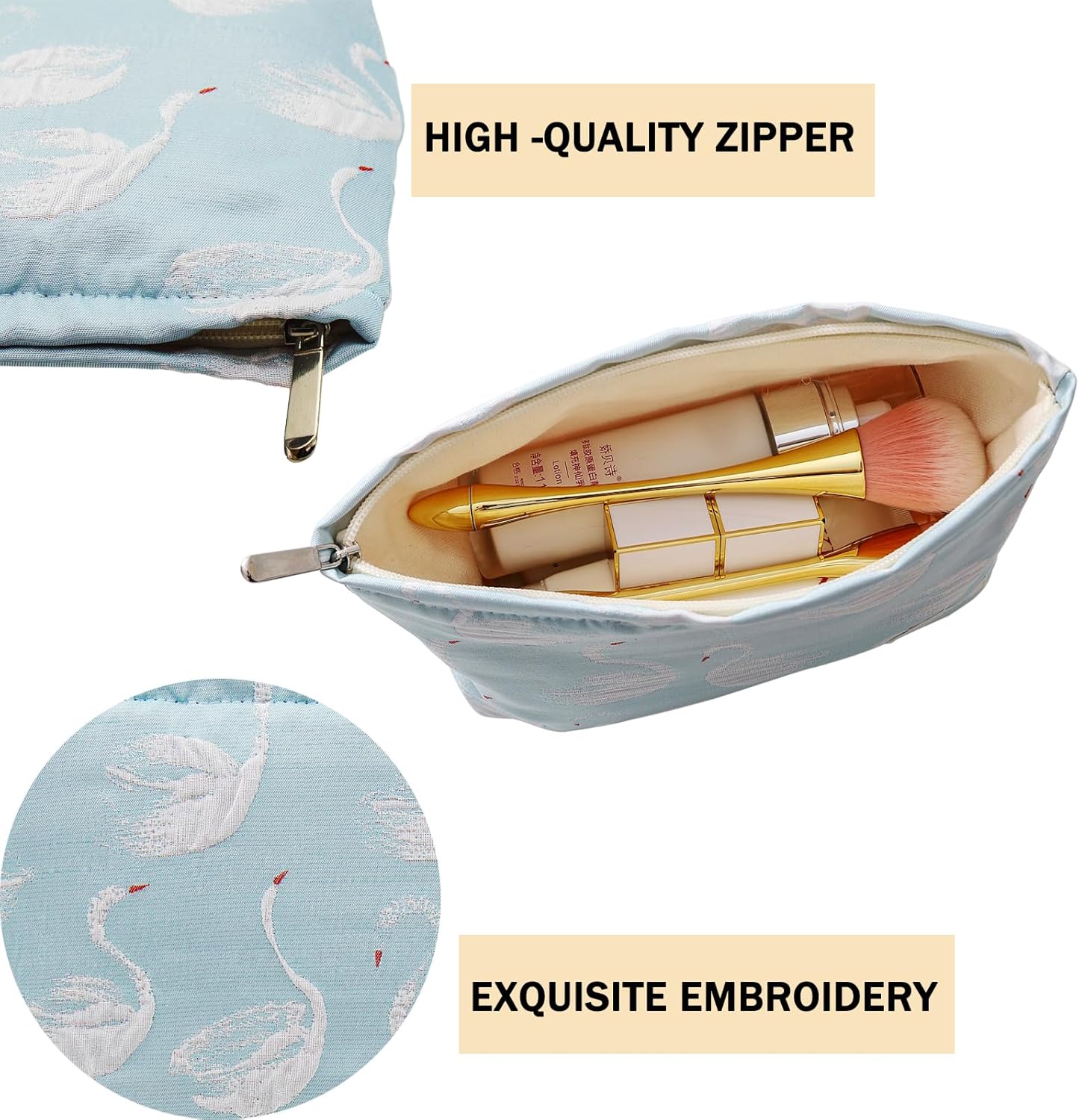 2 Pcs Makeup Bags, Large Cosmetic Bag Travel Toiletry Bag Organizer for Women, Embroidery Craft, Floral Makeup Bag Small Cosmetic Pouch Purse with Zipper Gifts for Girls Teen