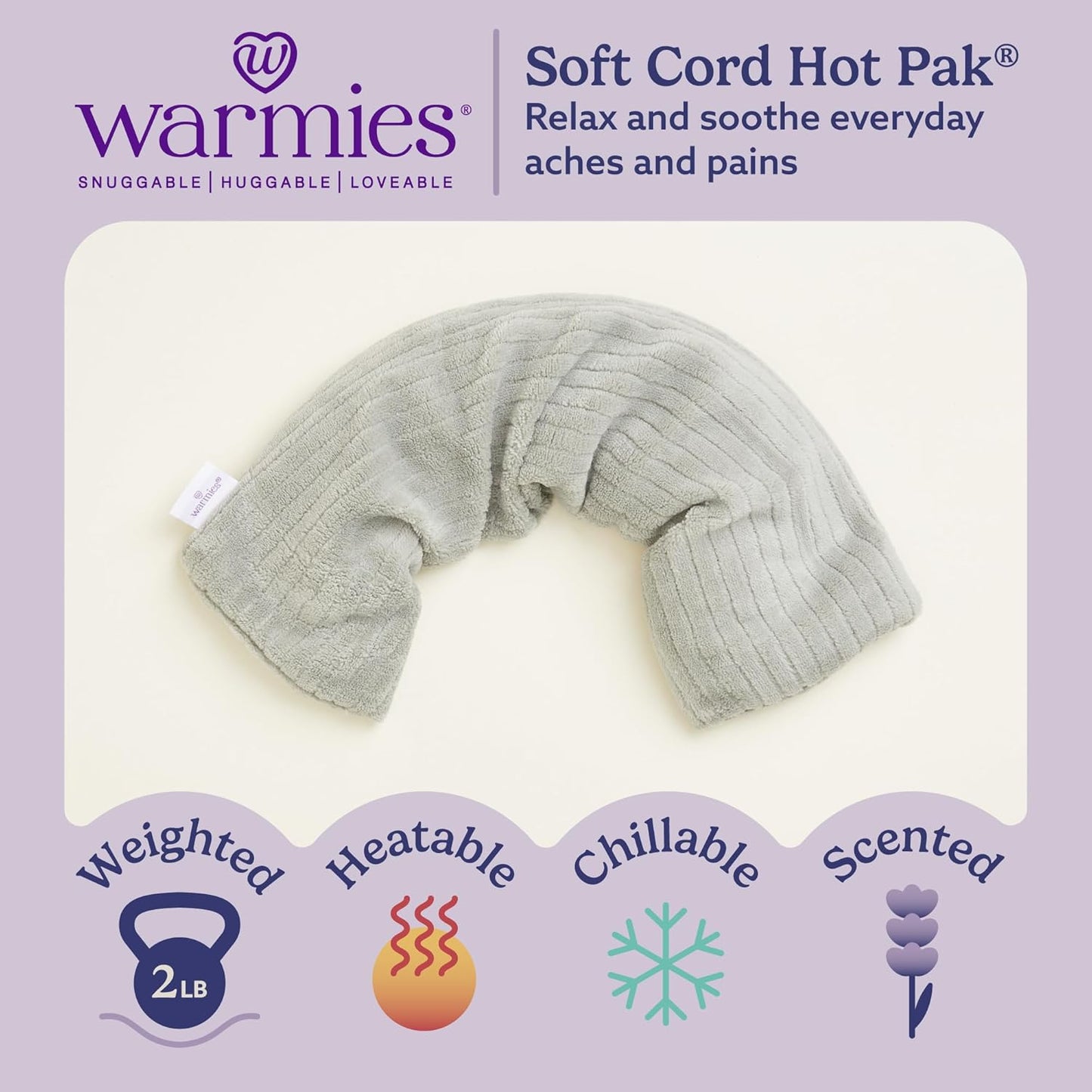 warmies Hot-Pak, Microwavable Neck Wrap - Heating & Cooling Plush Pad for Calming Relaxation - Weighted & Heated Neck Warmer with Scented Lavender - Microwave Heat Pad for Aches & Pain - Gray