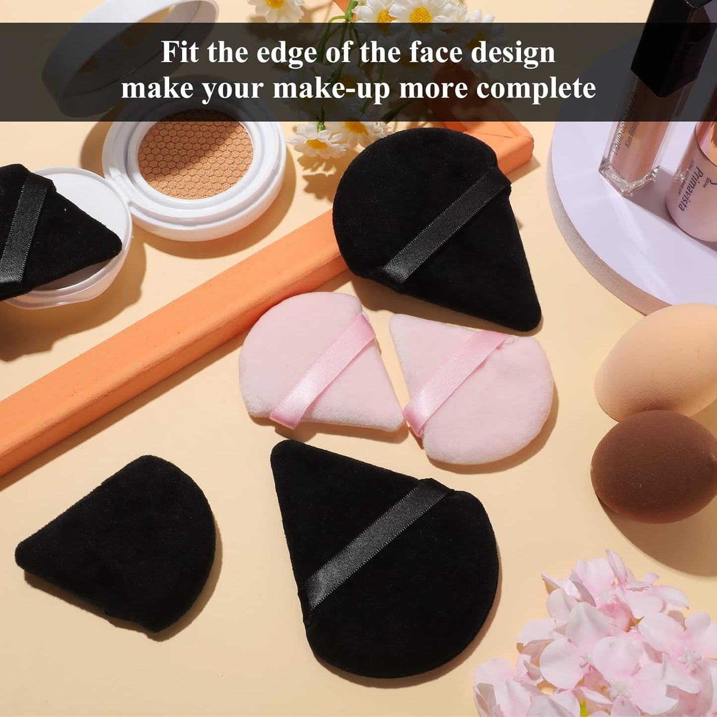 Maitys 12 Pieces Powder Puff Triangle Face Makeup Cosmetic for Loose Powder Soft Body Washable Reusable Foundation Sponge Mineral Wet Dry Makeup Tool for Women(Large, Small,Black, Pink)