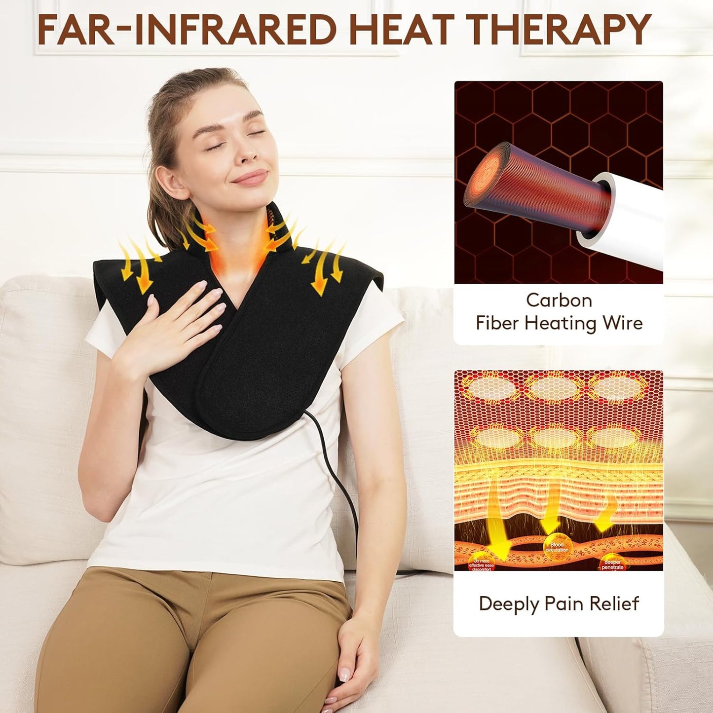 UTK Far Infrared Heating Pads for Neck and Shoulders and Back, Hot to 159℉, Gift for Women, FSA-HSA Eligible Neck and Shoulder Heating Pad with 84 Natural Jade, 24 Timers & Auto Shut Off (23 * 18'')