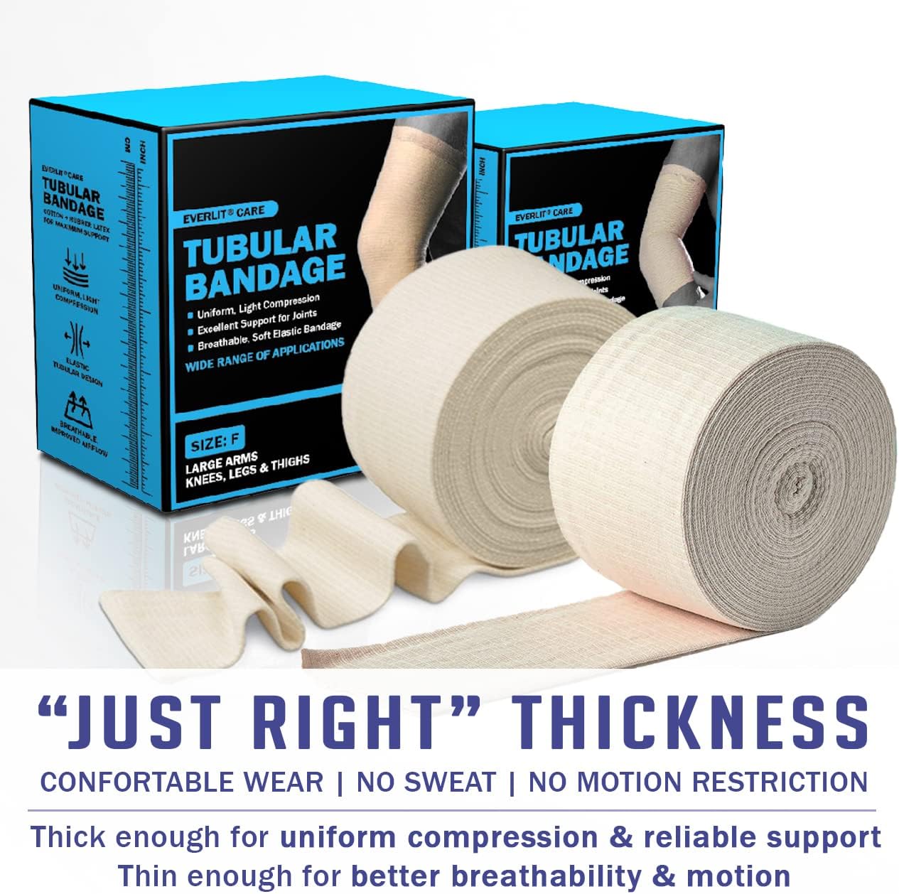 EVERLIT Elasticated Tubular Support Bandage | Stockinette Tubing for Large Arm, Knees, Legs | Light to Moderate Compression Bandage Roll For Tissue Support (Size E | 3.5" x 11 yd)