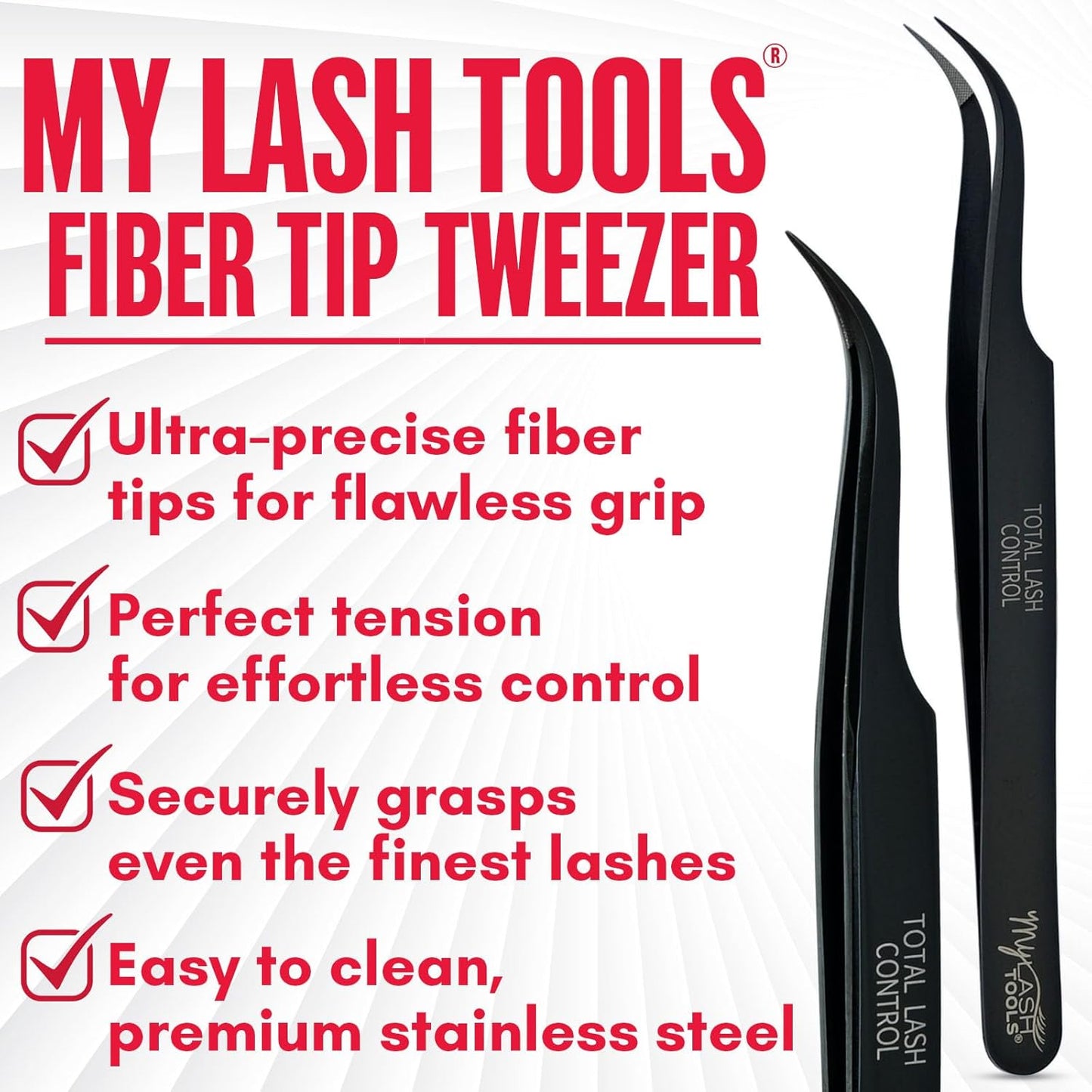 Total Lash Control Curved Classic Fiber Tip Lash Tweezer – Precision Eyelash Extension Tweezer, Professional Stainless Steel, Volume & Classic Lashes (Black)