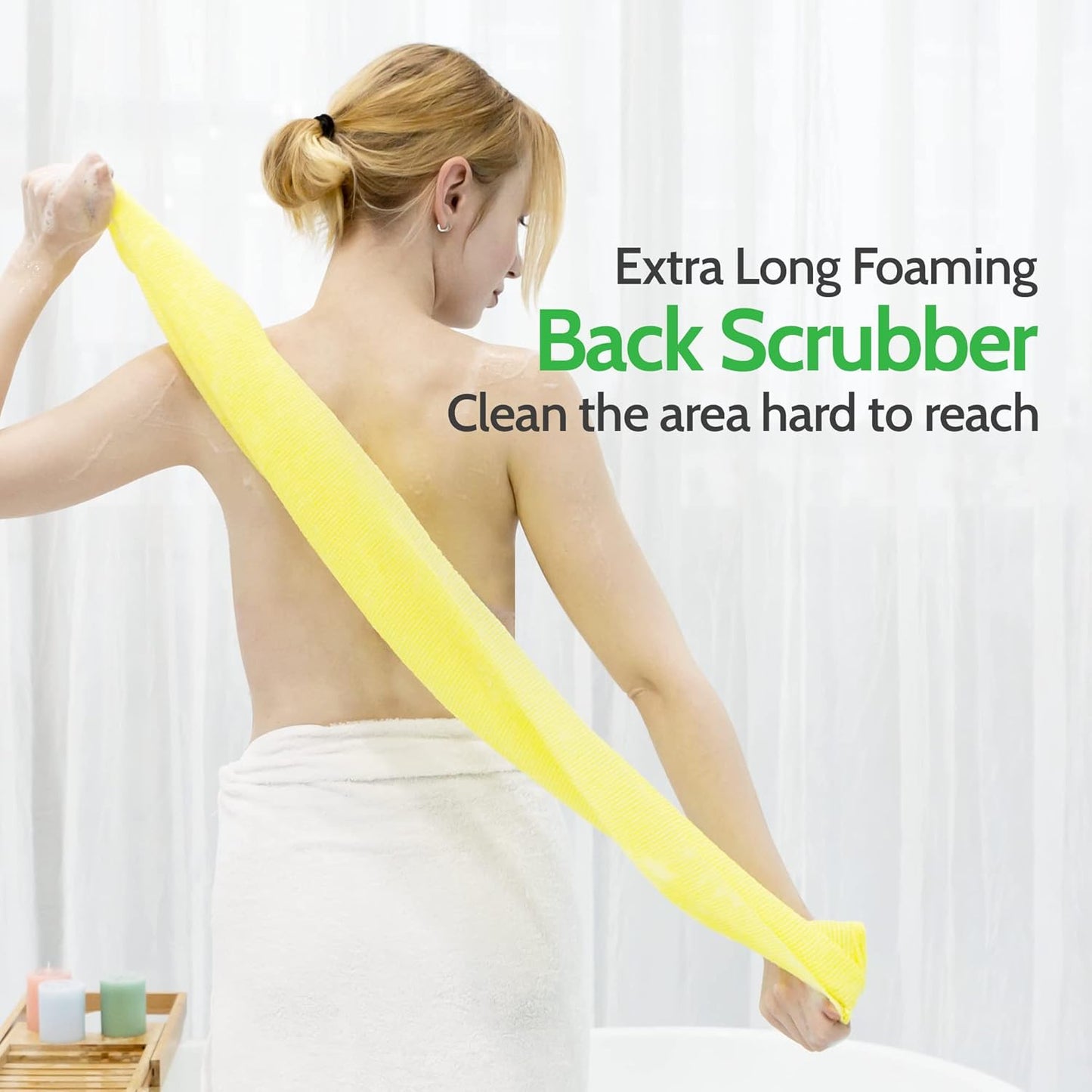 Modu 4 PCS Long Exfoliating Washcloth - African Bath Net Sponge Loofah Japanese Washcloth Body & Back Scrubber for Shower, Deep Cleansing (Pink, Sky Blue, Yellow, Green)