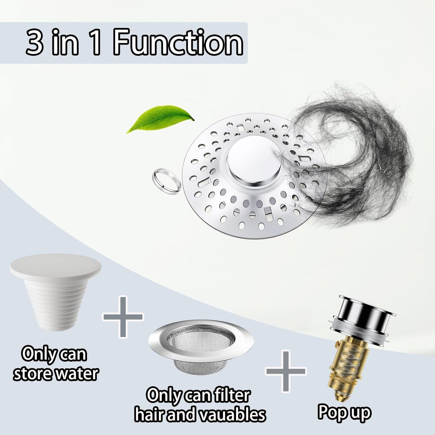 Tub Stopper Bathtub Drain Hair Catcher, 2 in 1 Bathtub Drain Stopper, Bathtub Stopper with Dual Filtration Design, Pop Up Bathtub Drain Plug for 1.4-1.9" Drain Hole