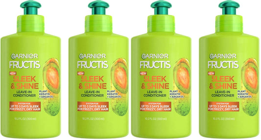 Garnier Fructis Sleek & Shine Leave-In Conditioning Cream for Frizzy, Dry Hair, Plant Keratin + Argan Oil, 10.2 Fl Oz, 2 Count (Packaging May Vary) (Pack of 2)