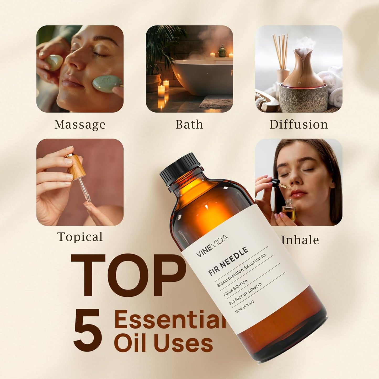 VINEVIDA Fir Needle Essential Oil 4 oz - Undiluted Candle Scent DIY Scents for Candlemaking Bulk Soap Making Safe Skin, Pack of 1,4 Fl Oz,120 milliliters,7.18 Ounces, (4OZV-OBP-FIR-NDL-120ML)