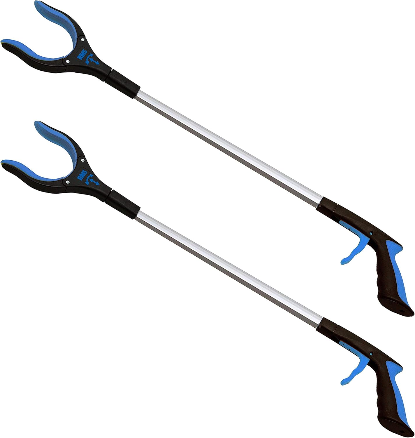 RMS 2-Pack 34 Inch Extra Long Grabber Reacher with Rotating Jaw - Mobility Aid Reaching Assist Tool (Blue)