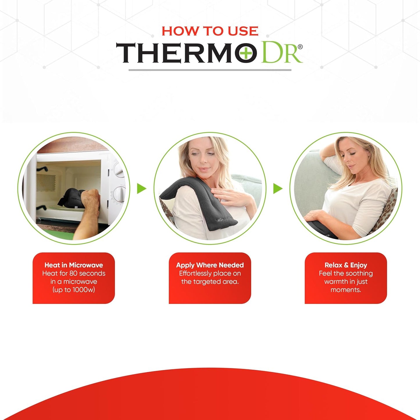 Microwavable Heating Pad for Neck, Back, & Shoulders - Heating Bean Bag Microwavable Pillow w/Elasticated Strap - Wheat & Unscented Heating Pad Wrap - ThermoDR, Red