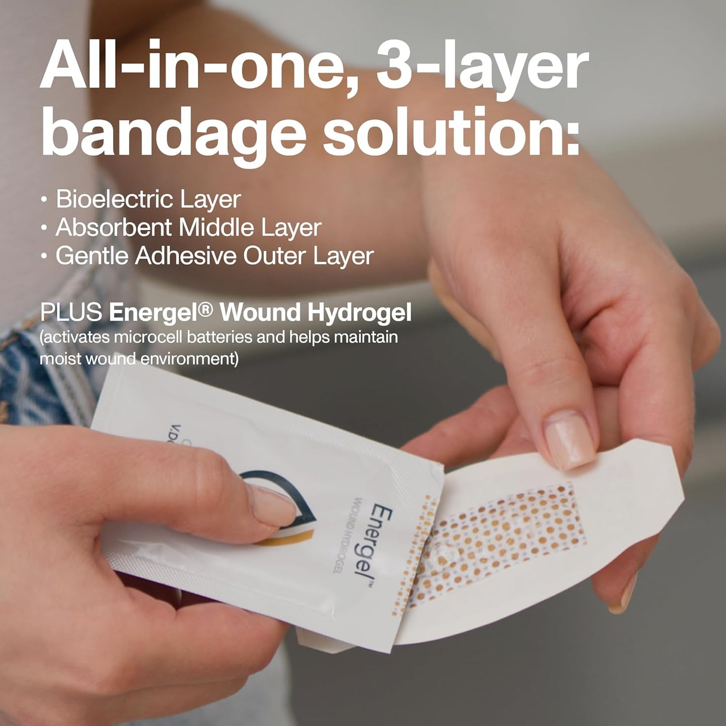 PowerHeal Bioelectric Bandage Kit for Wound Care & Fast Healing – 3-Layers w/Bioelectric Pad, Absorbent Pad, Adhesive + Wound Hydrogel – for Cuts, Abrasions, Blisters, Burns – 5-Pack, 2.3" x 3.5"