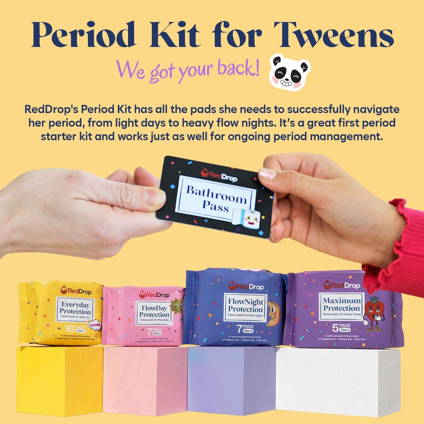 RedDrop 38 PC Tween and Teen Period Kit - First Period Kit for Girls 9-12 - Includes Everyday, FlowDay & FlowNight, Maxi, Wipes, & More