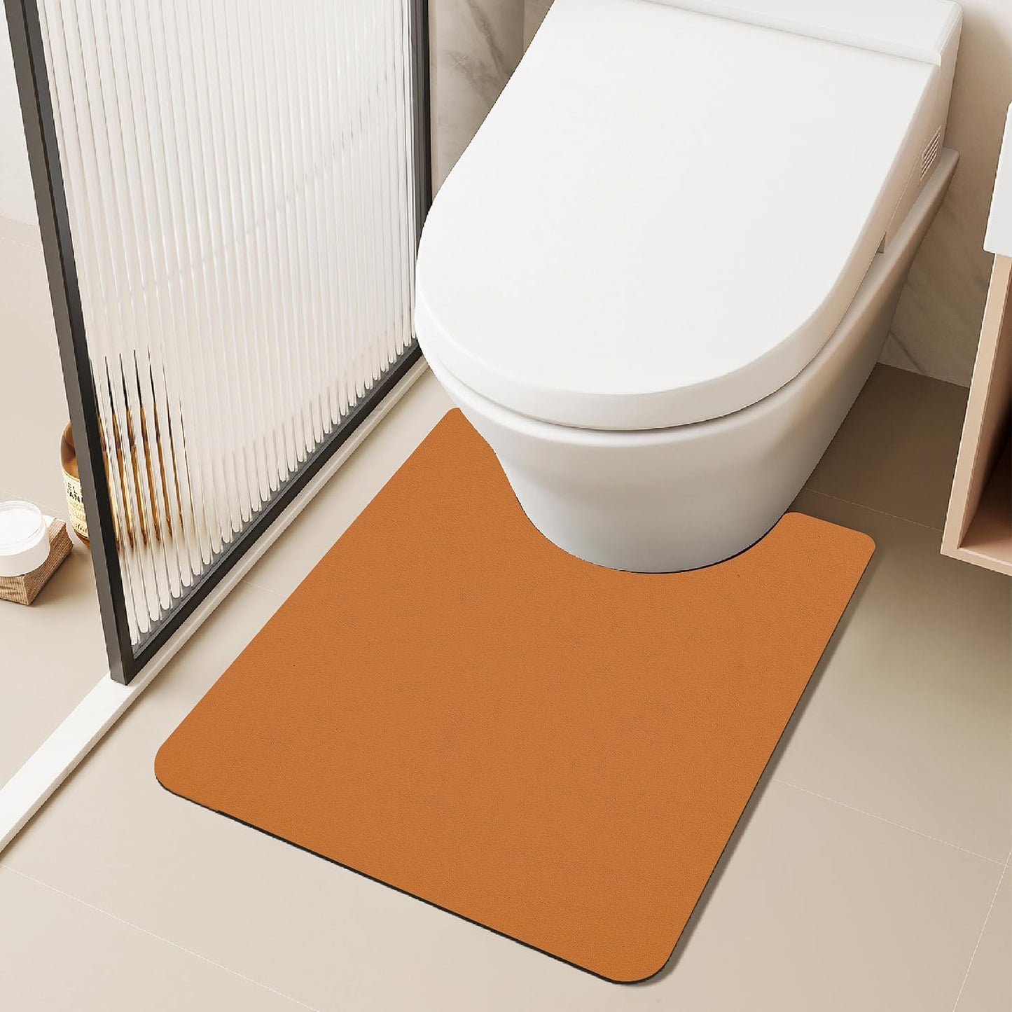 Toilet Rug, Thin Toilet Rugs U Shaped Washable Non Slip Absorbent Quick Dry Low Pile Toilet Mat, 20"x24" U Shape Orange