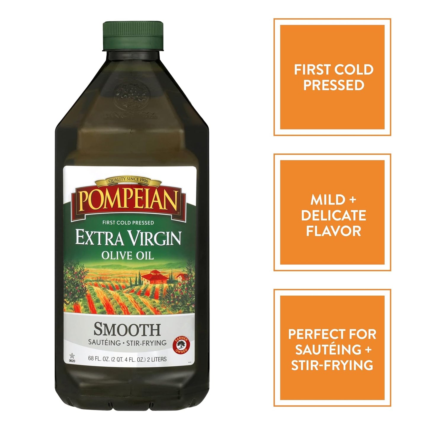 Pompeian Smooth Extra Virgin Olive Oil, Contains Polyphenols, First Cold Pressed, 68 Fl Oz
