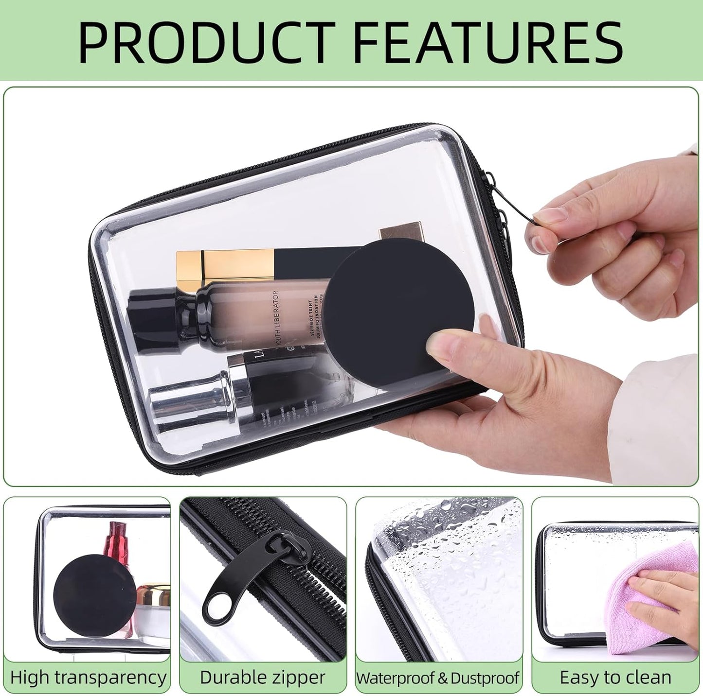 2 Pack Clear Hard Zipper Case, Hard PC Plastic Cosmetic Travel Bag with Zipper, Portable Travel Organizer Bins, Durable Makeup Bags for Toy Storage, Pencil Case