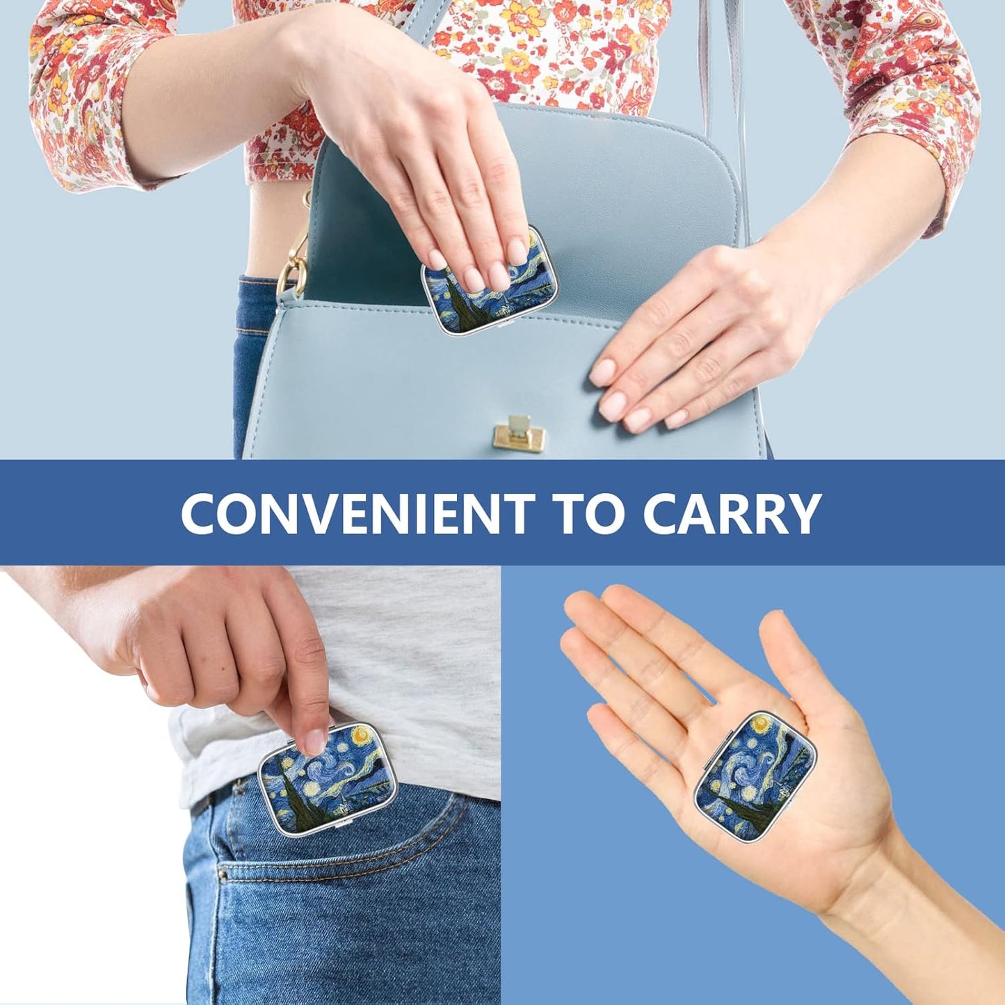 Pill Box 2 Compartment Small Pill Case,Portable for Pocket or Purse Pill Organizer Pill Container Holder to Hold Vitamins, Medication, Fish Oil and Supplements(6PCS)