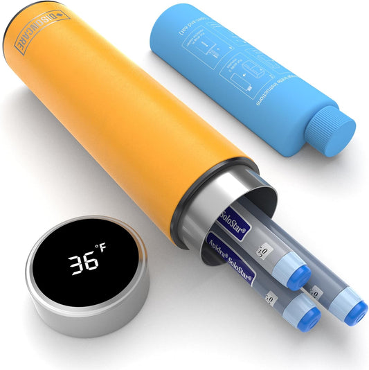 DISONCARE Odyssey 60H Insulin Cooler Travel case Digital Display Medication Cooler for Medicine Travel TSA Approved Ice Pack Diabetic Medical Cooler Diabetes Bag EpiPen with Medical Tag(Yellow）