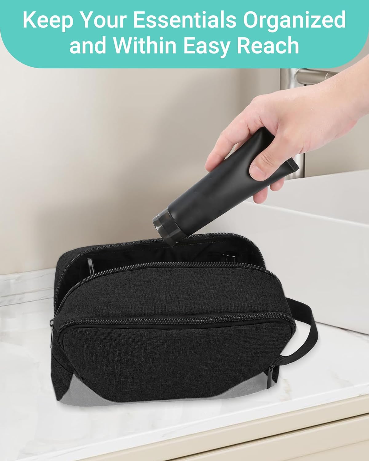 Elviros Travel Toiletry Bag for Men Hanging Dopp Kit Shaving Bag Toiletries Organizer Small Tool Medicine Hygiene Bag for Traveling Pouch (Black)