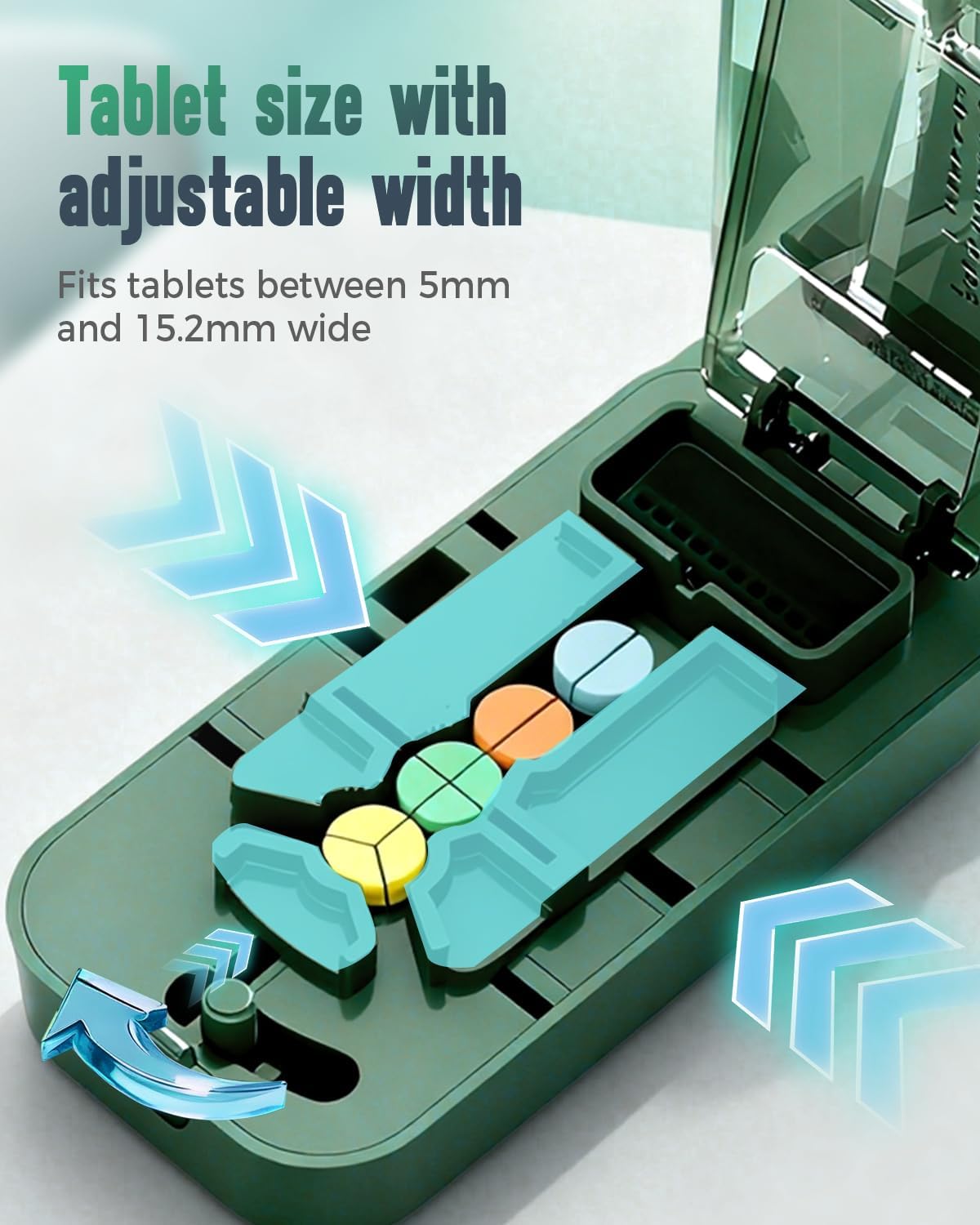 Pill Cutter Splitter for Small and Large Pills, 2026 Upgraded Portable Pill Cutter 1/4, 1/2 and 1/3 for Multiple Splitter Pills, Professional Pillss Cutting and Crusher with Storage Device (Green)