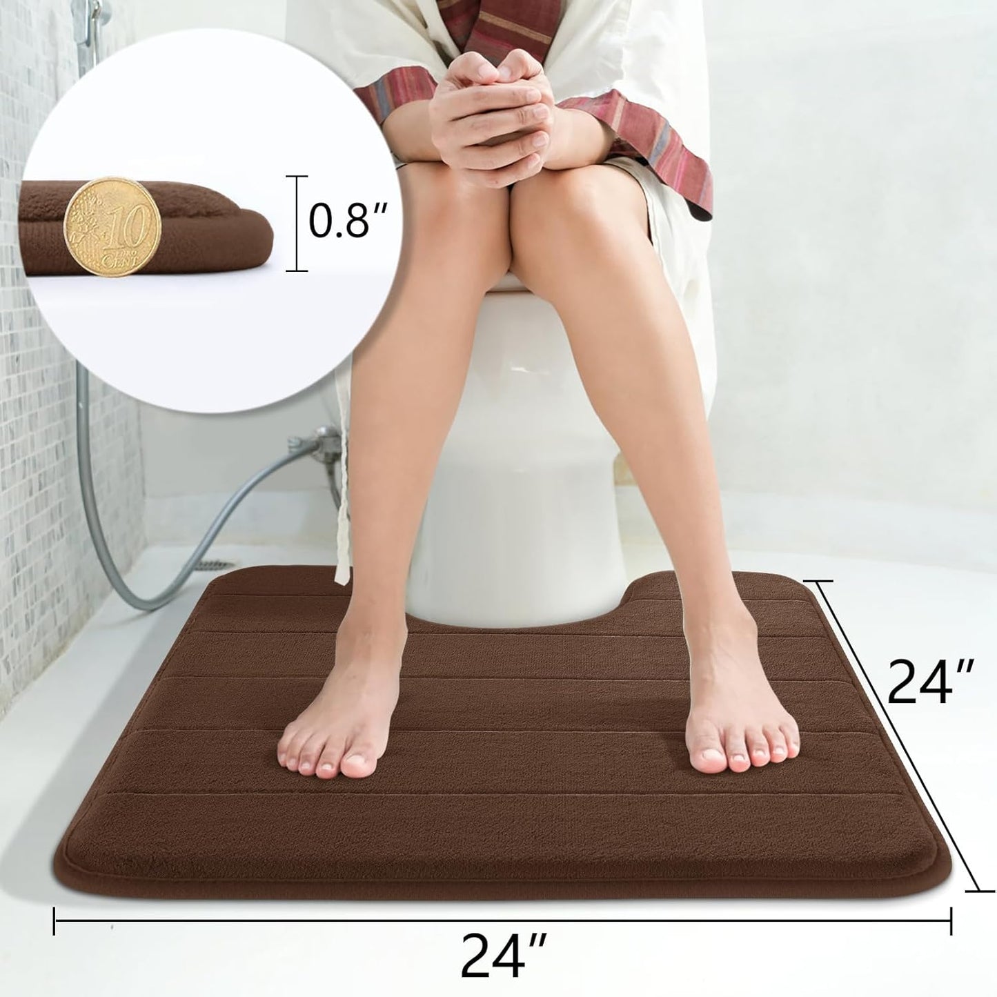 Yimobra Memory Foam Toilet Bath Mat U-Shaped, Soft and Comfortable, Super Water Absorbent, Non-Slip, Machine Wash and Easy to Dry for Bathroom Commode Contour Rug, 24 X 24 Inches, Brown