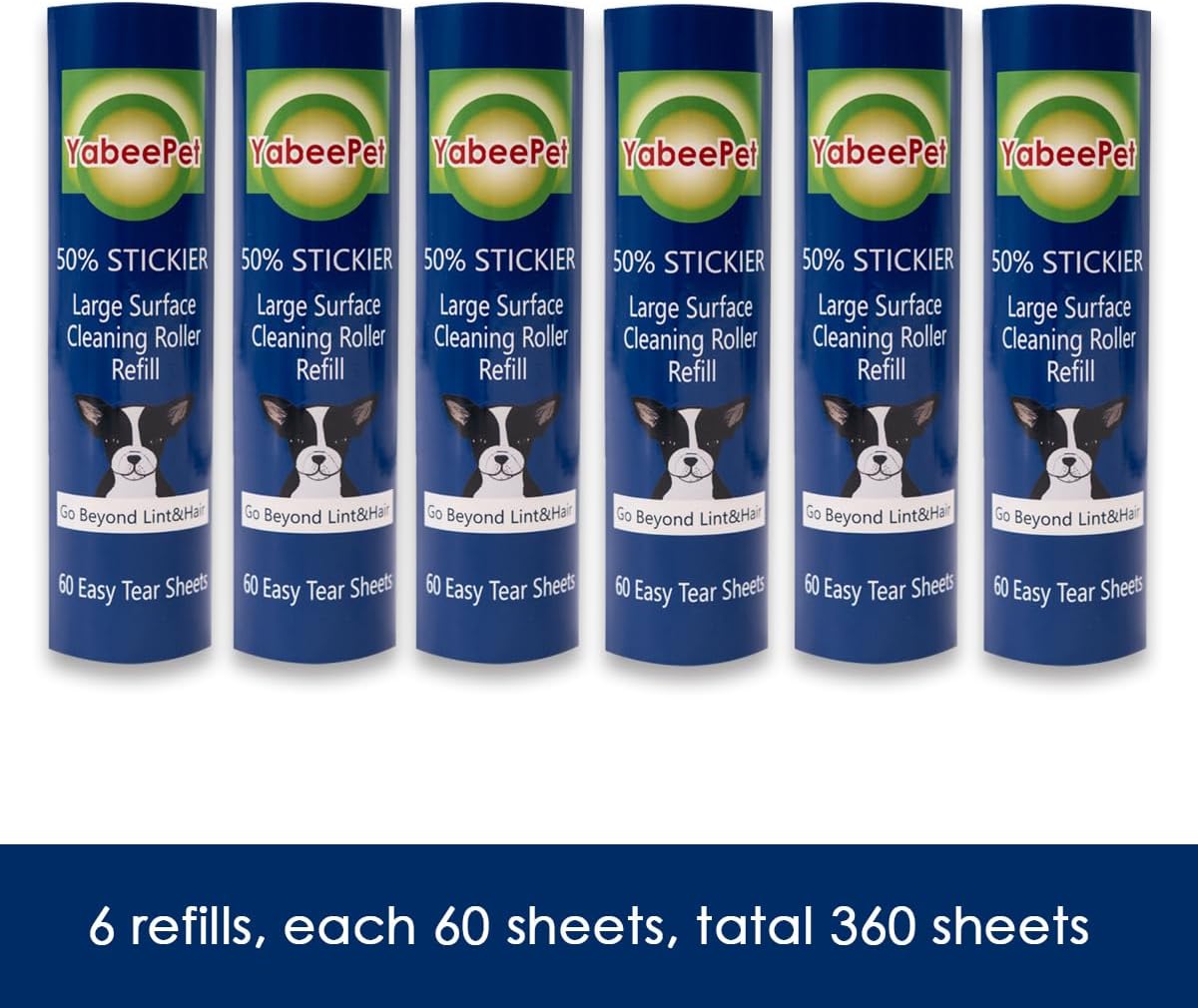 Large Surface Roller Refill for Scotch-Brite 50% Stickier Lint Roller, Works Great On Pet Hair (60 Sheets per Roll, 6 Pack)