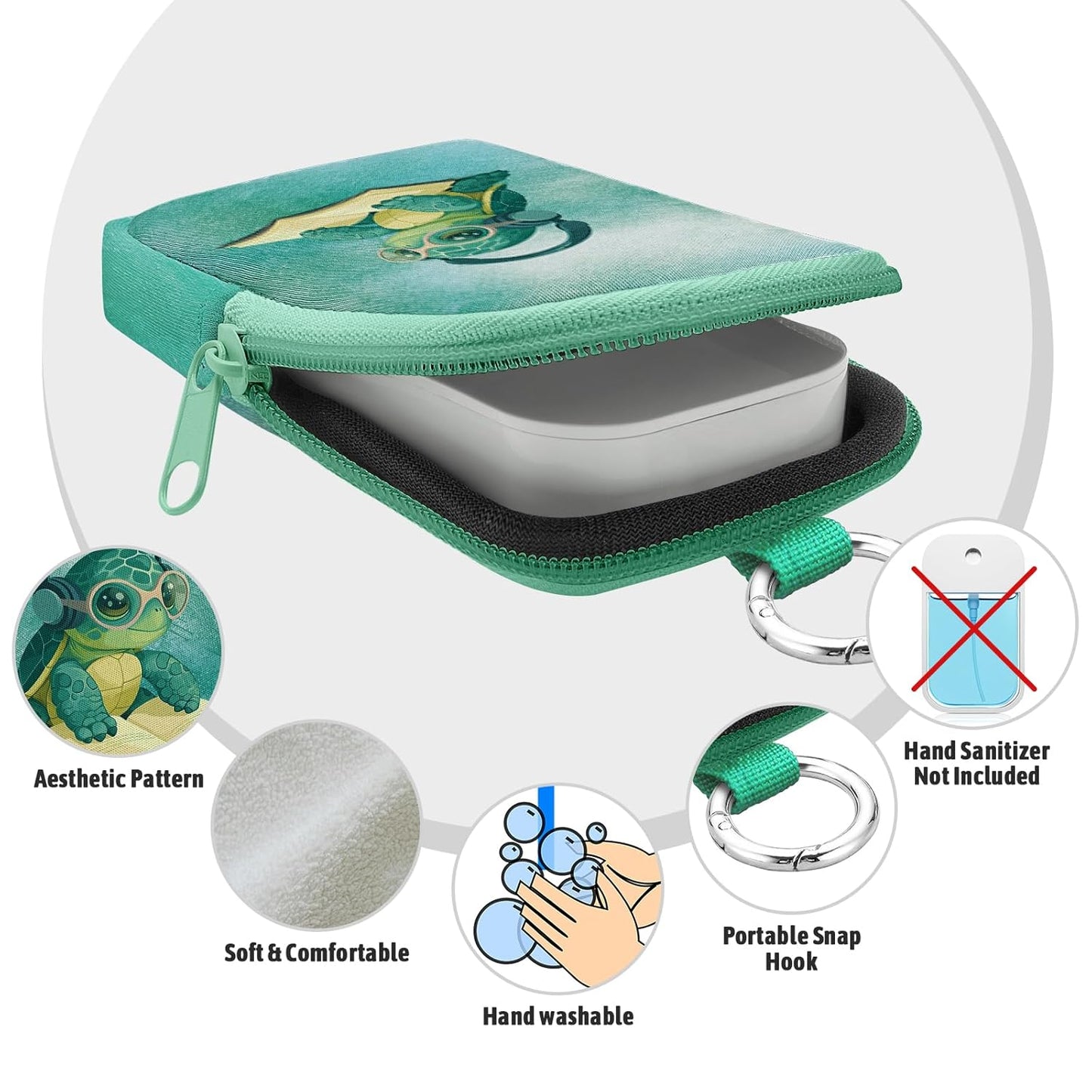 Cute Sea Turtle Book Hand Sanitizer Spray Case, Hand Sanitizer Holder Zippered Pouch, Fashion Accessory with Snap Hook for Glow Mist and Power Mist 1FL OZ