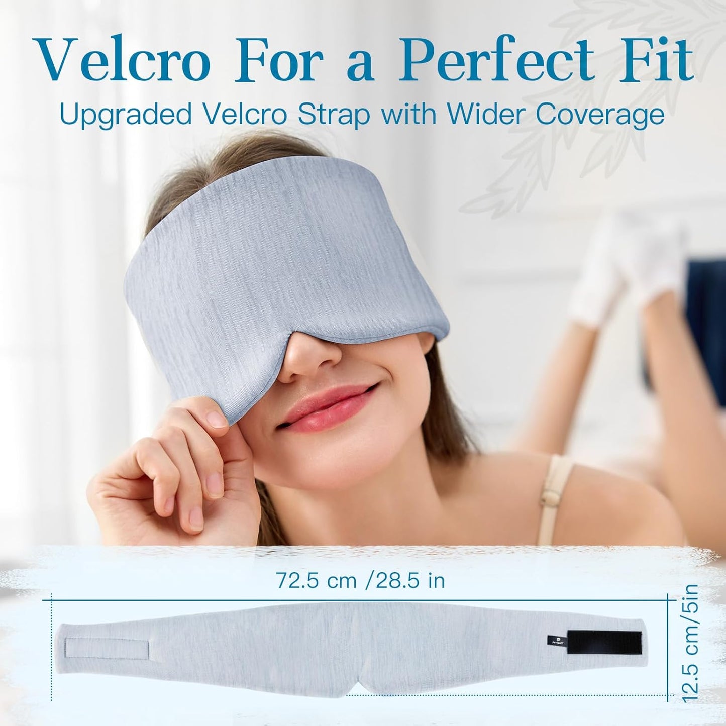 2 Pack Sleep Masks, Cooling Fabric Soothing Sleeping Mask for Side Sleeper, Large Size Adjustable Velcro Cool Eye Masks, No Gel, No Eye Cups, No Pressure (Khaki & Light Blue)