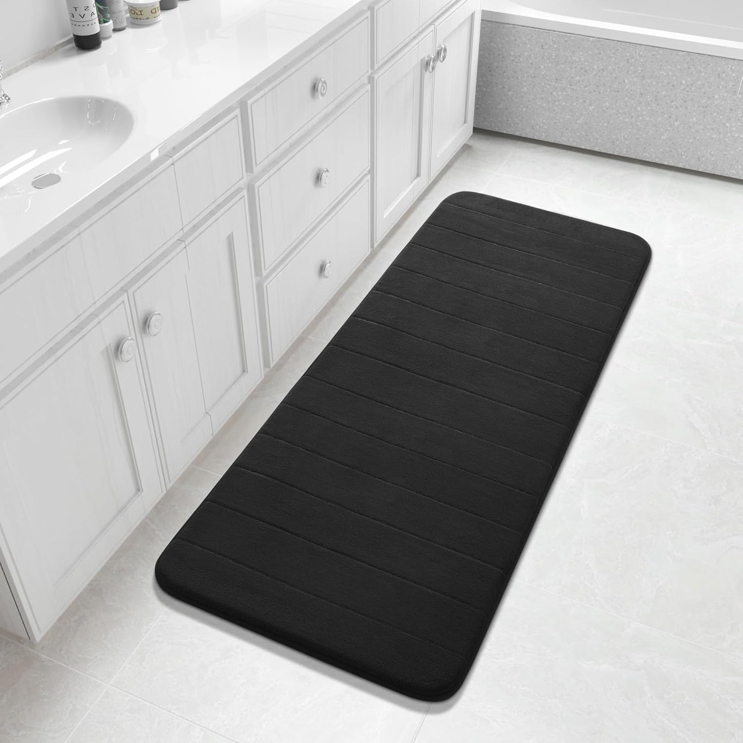 Yimobra Bathroom Runner 55"x24", Non Slip Memory Foam Bath Mat, Super Soft Water Absorbent Hallway Carpet, Machine Washable Rug for Vanity Tub Shower, Black